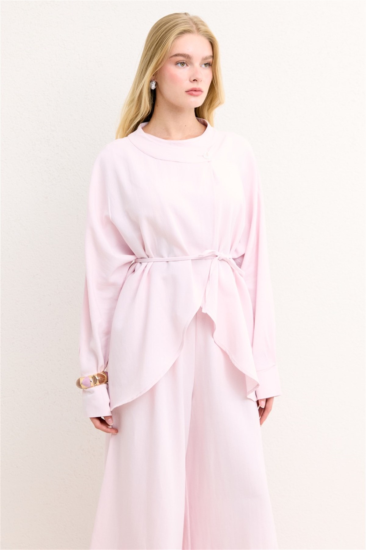 Çapraz Kapamalı Pantolon Takım - Pembe