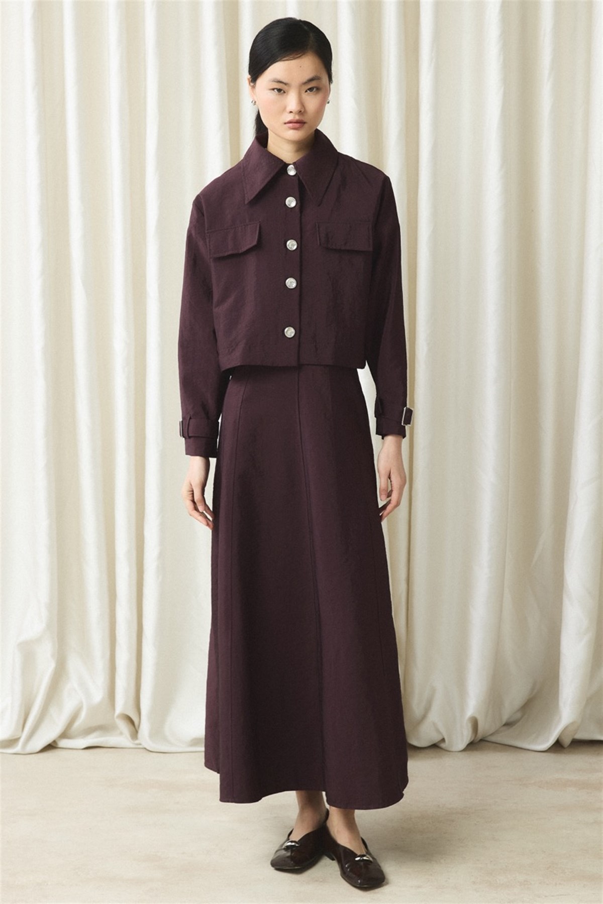 Ceketli Cupra Jile Elbise - Bordo