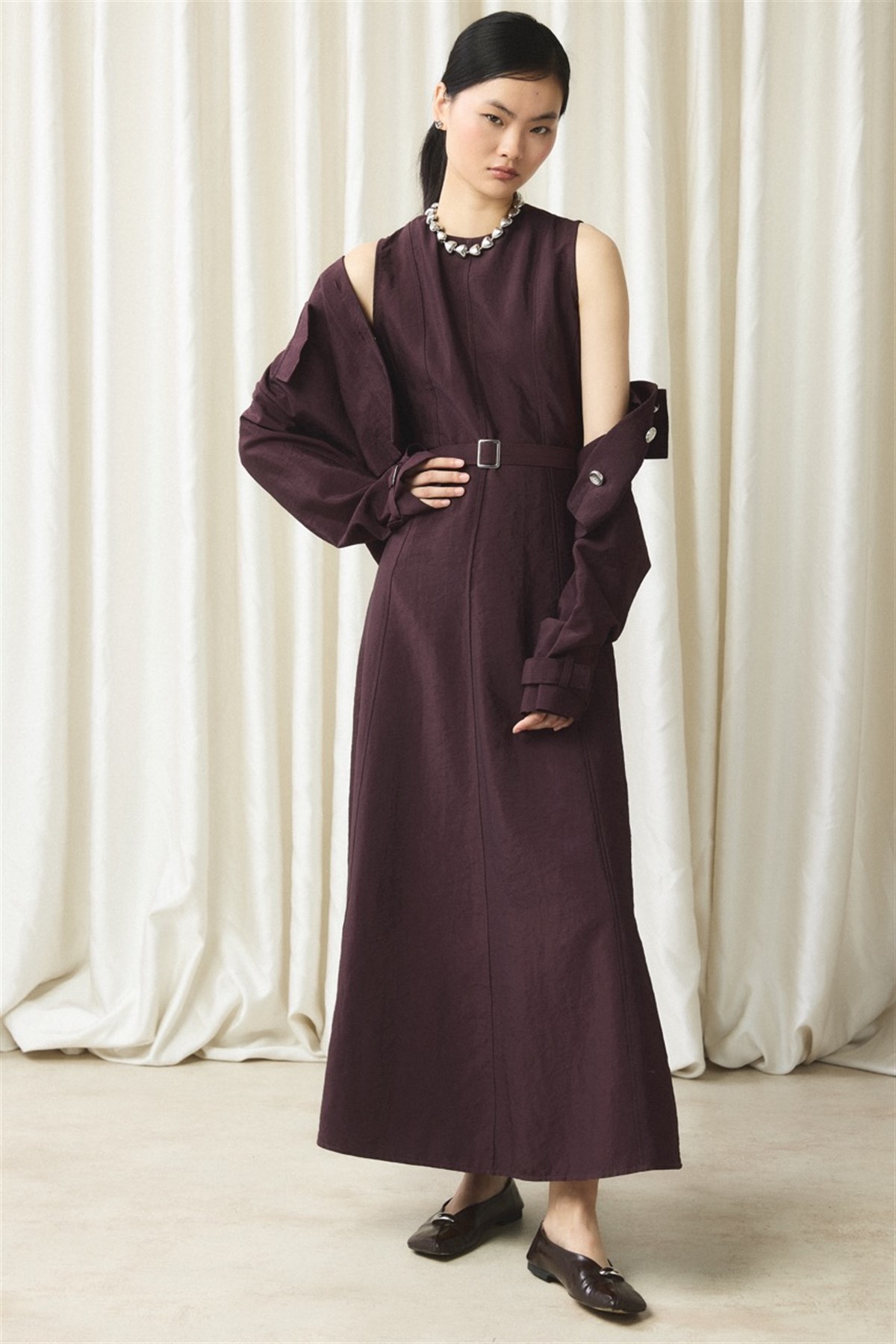 Ceketli Cupra Jile Elbise - Bordo