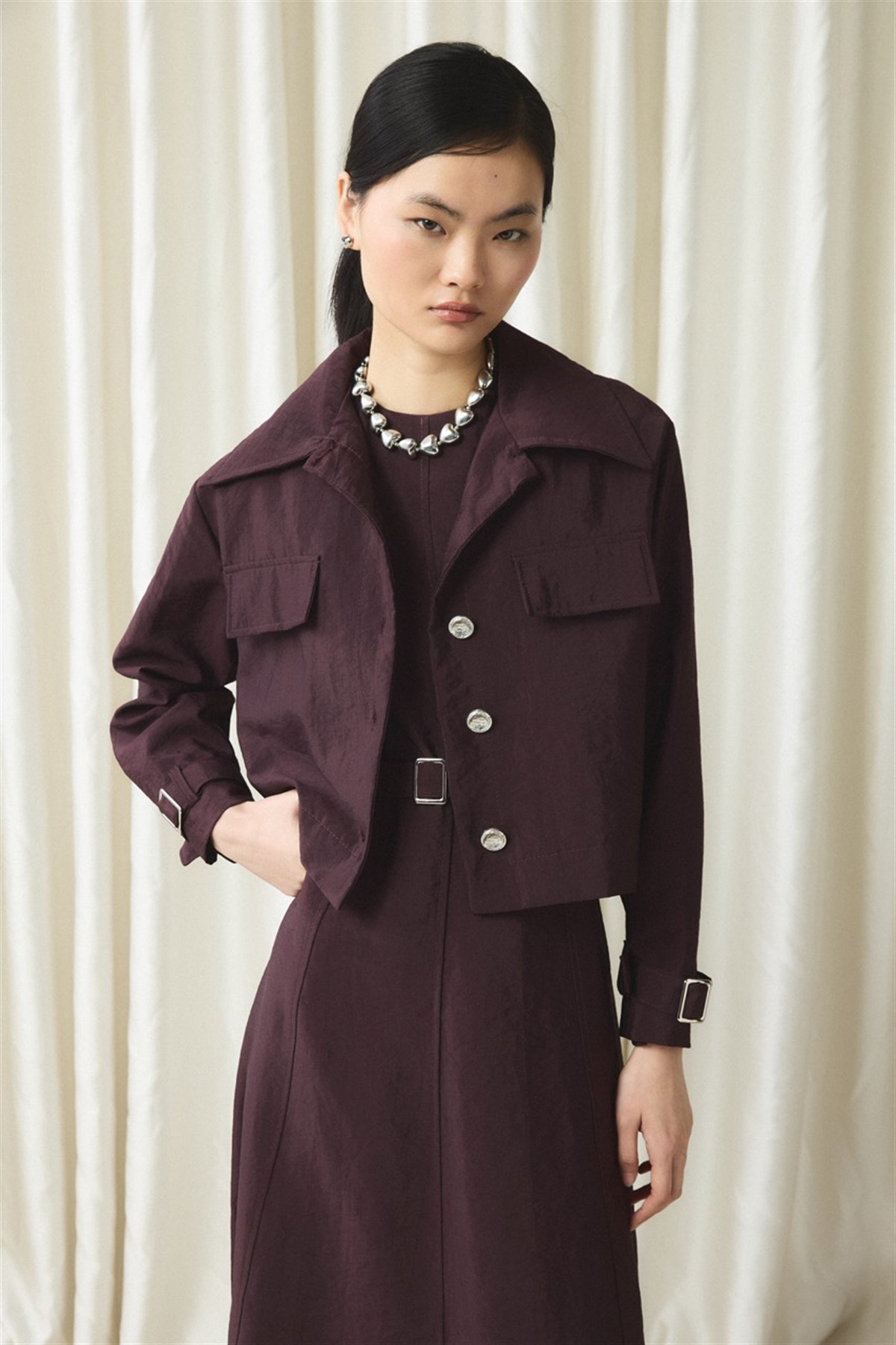 Ceketli Cupra Jile Elbise - Bordo