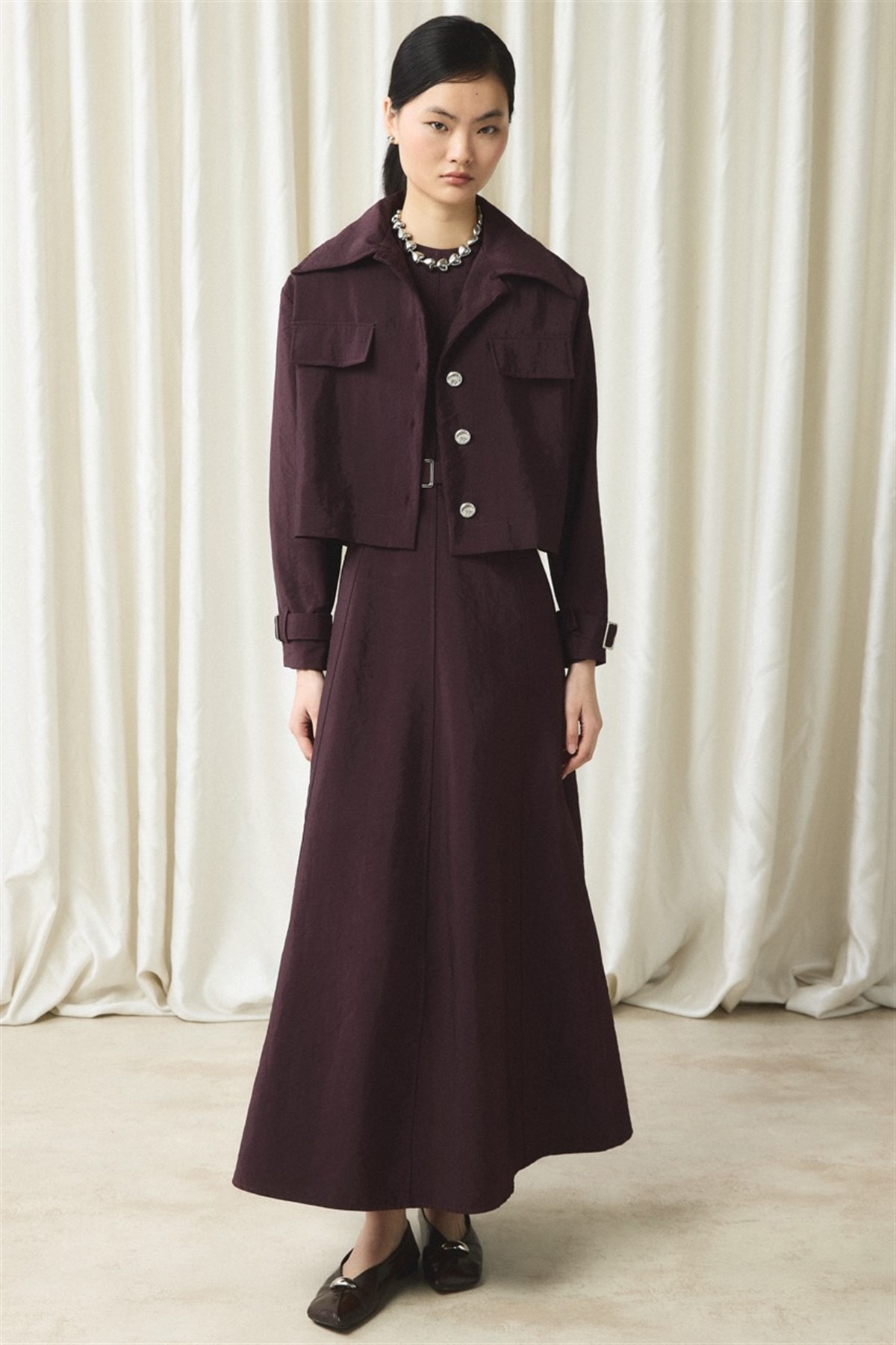 Ceketli Cupra Jile Elbise - Bordo