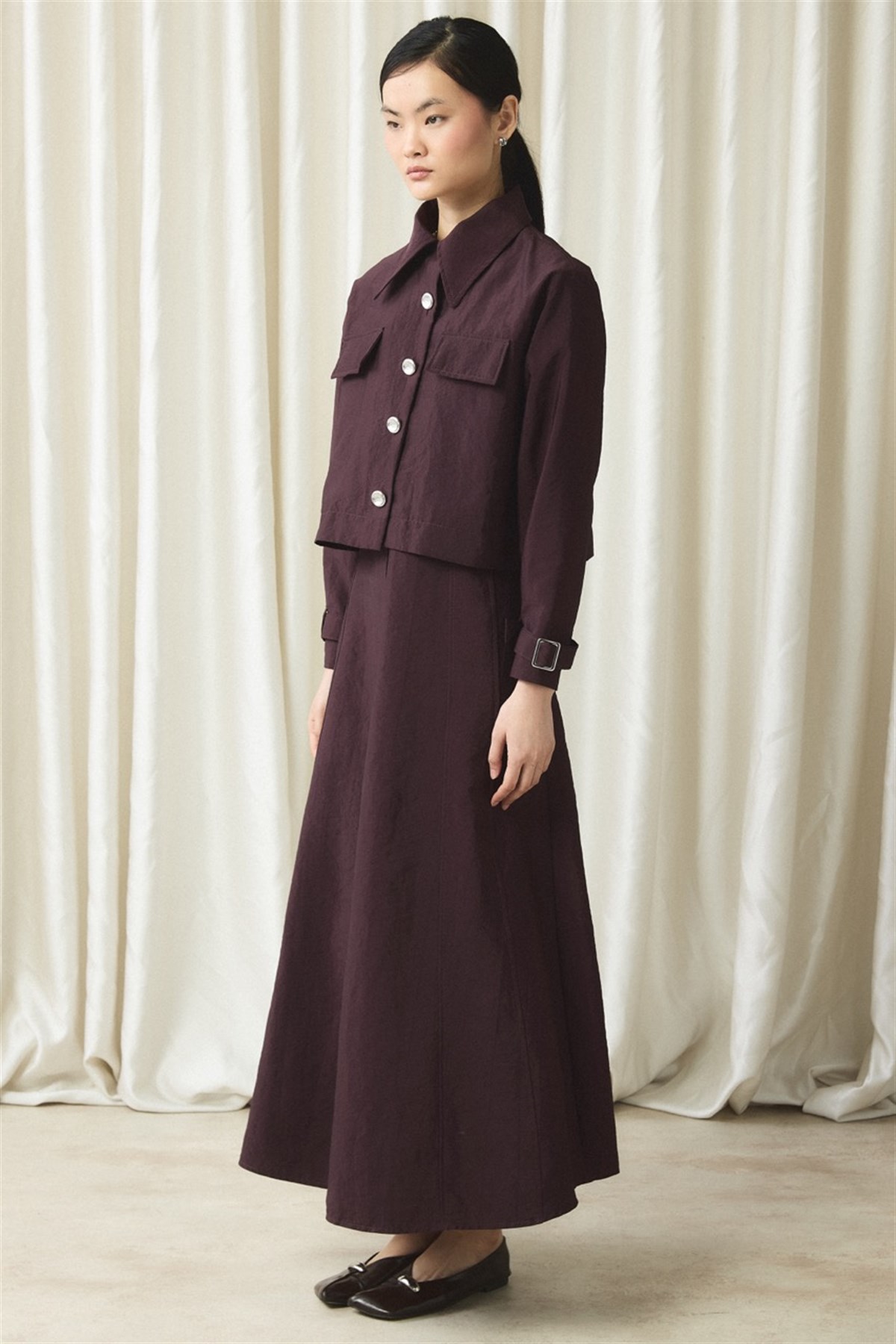 Ceketli Cupra Jile Elbise - Bordo