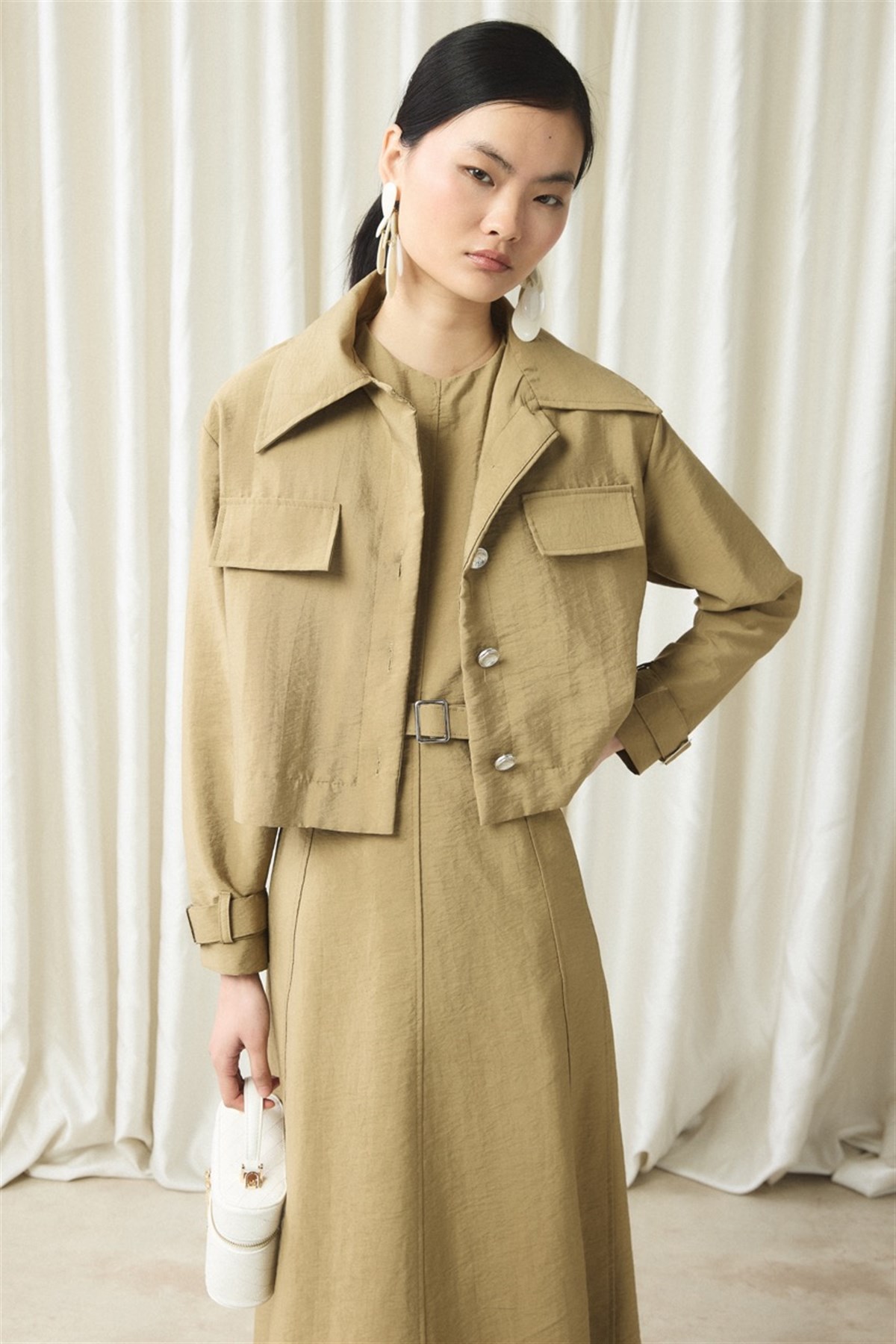 Ceketli Cupra Jile Elbise - Çağla