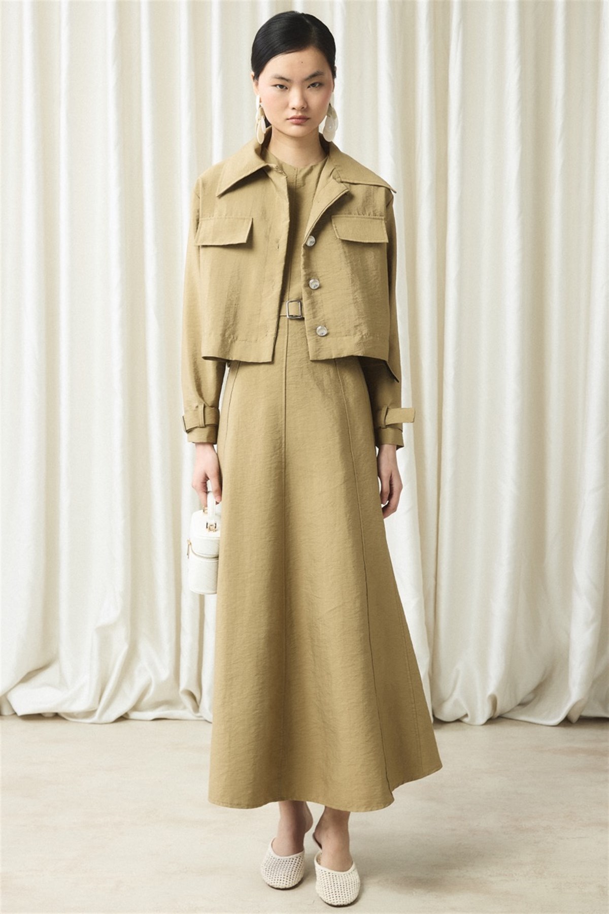 Ceketli Cupra Jile Elbise - Çağla