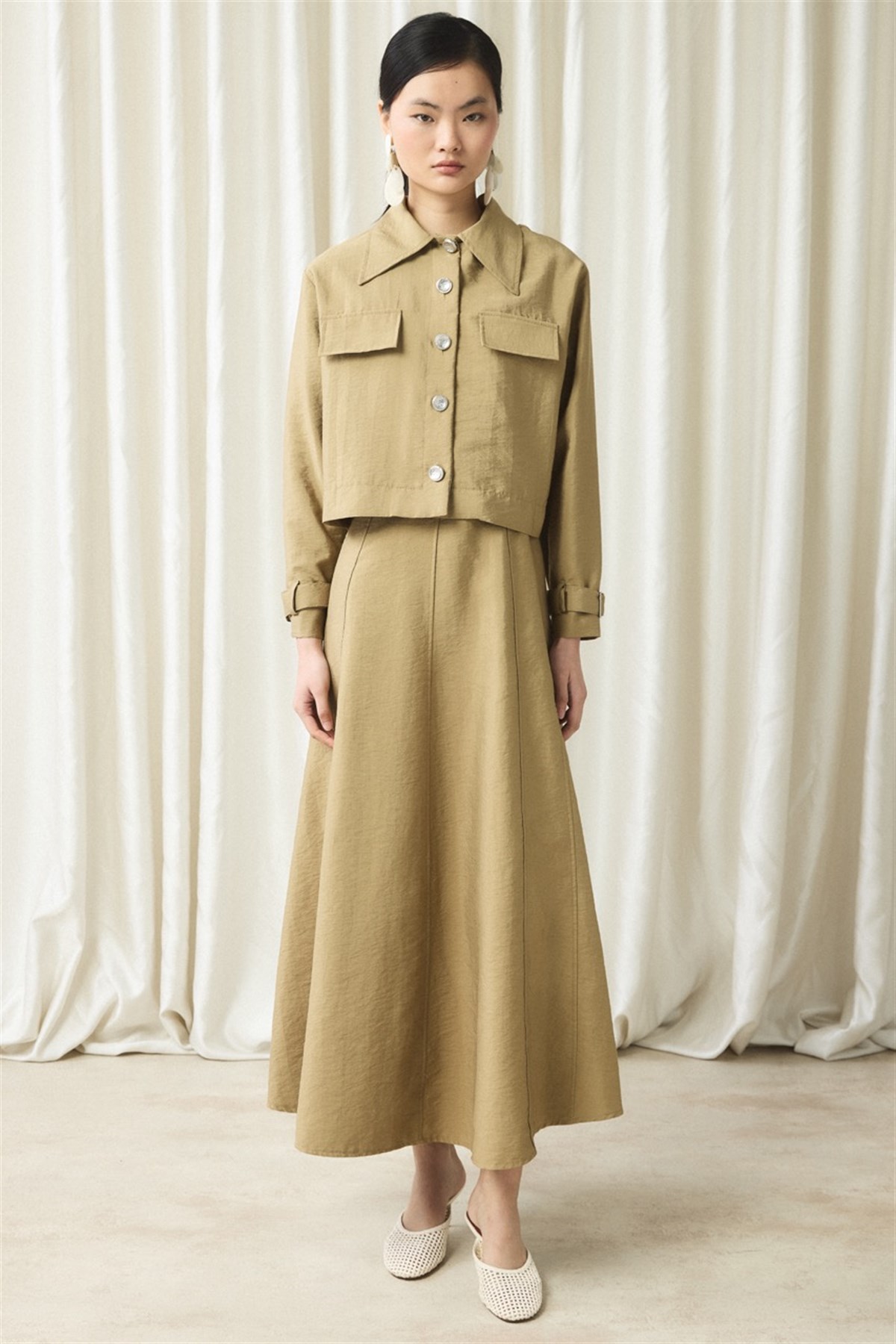 Ceketli Cupra Jile Elbise - Çağla