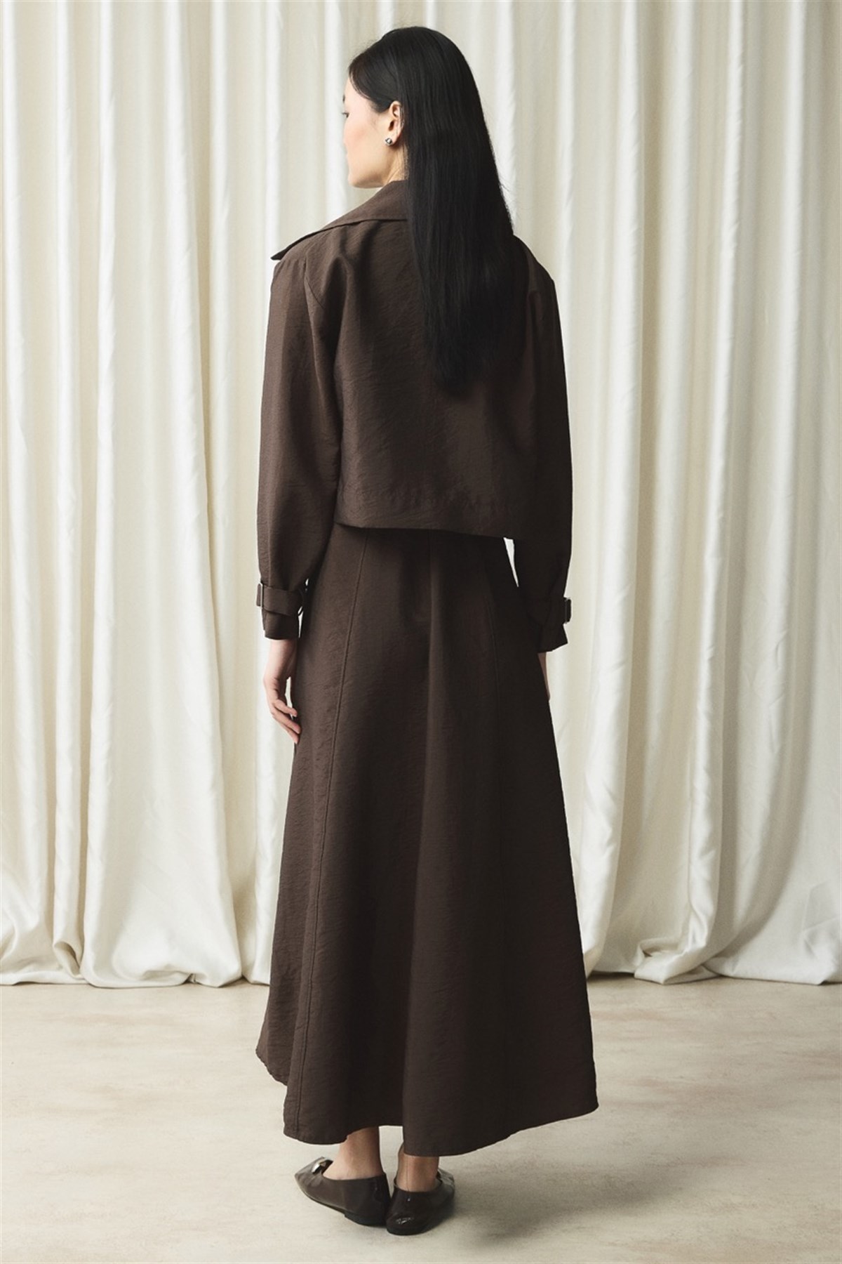 Ceketli Cupra Jile Elbise - Kahve