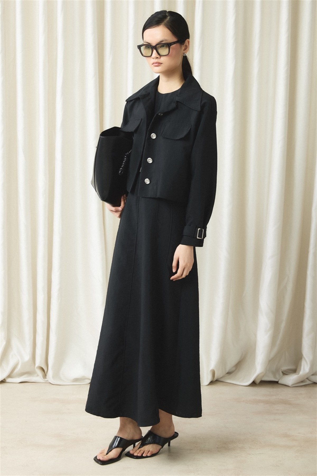 Ceketli Cupra Jile Elbise - Siyah