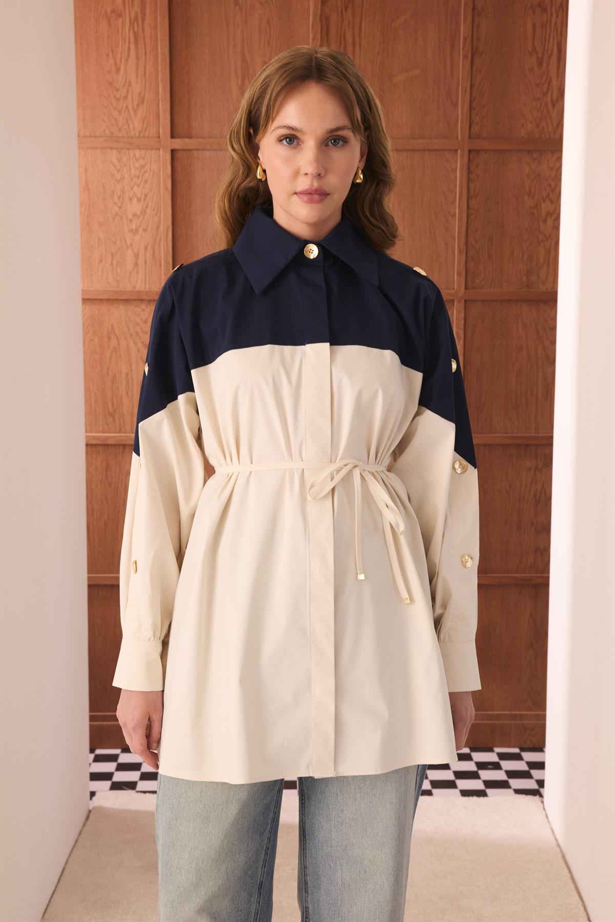 Cherish Omuz Garnili Gömlek - Lacivert