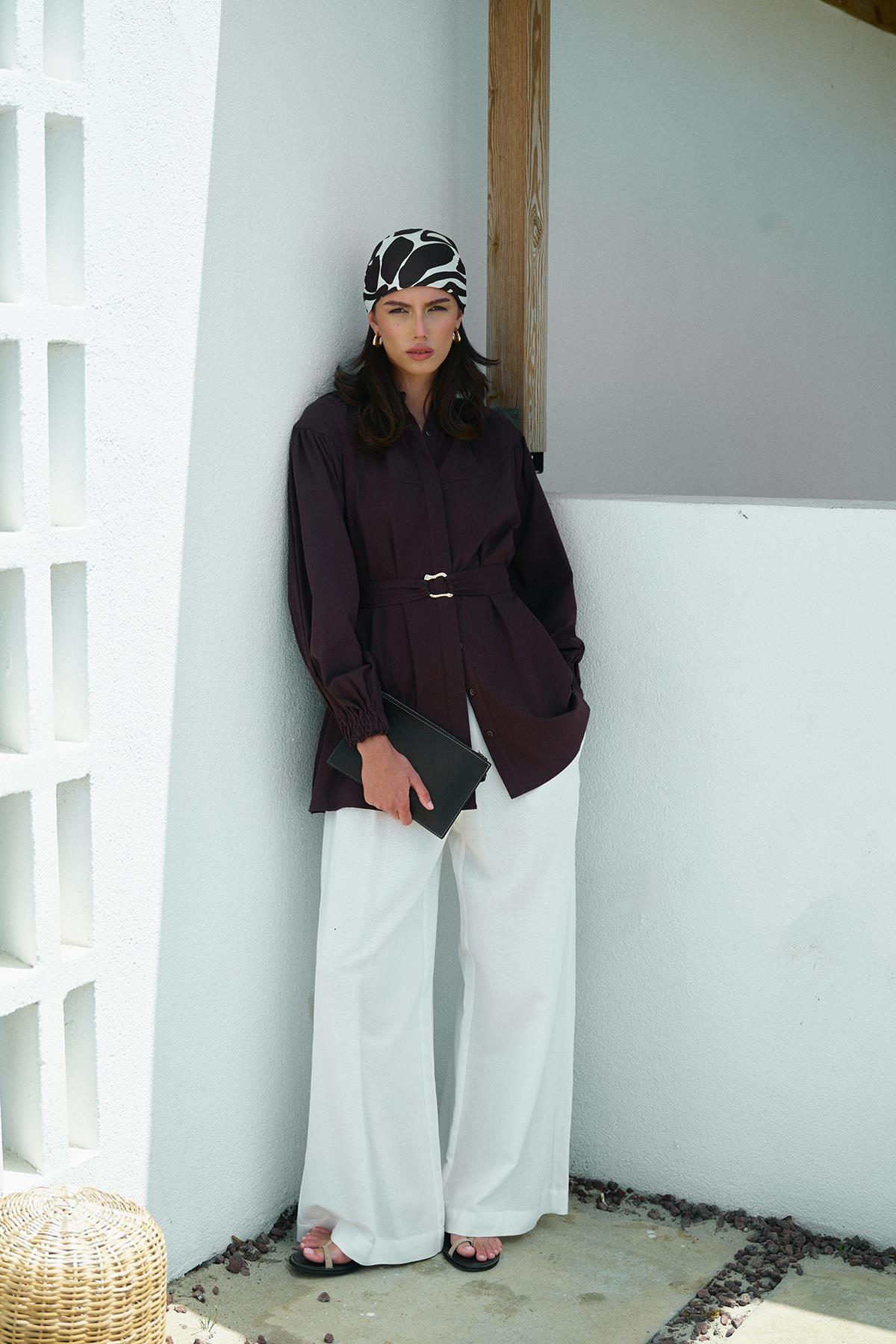 Çift Kat Vual Gömlek - Kahve