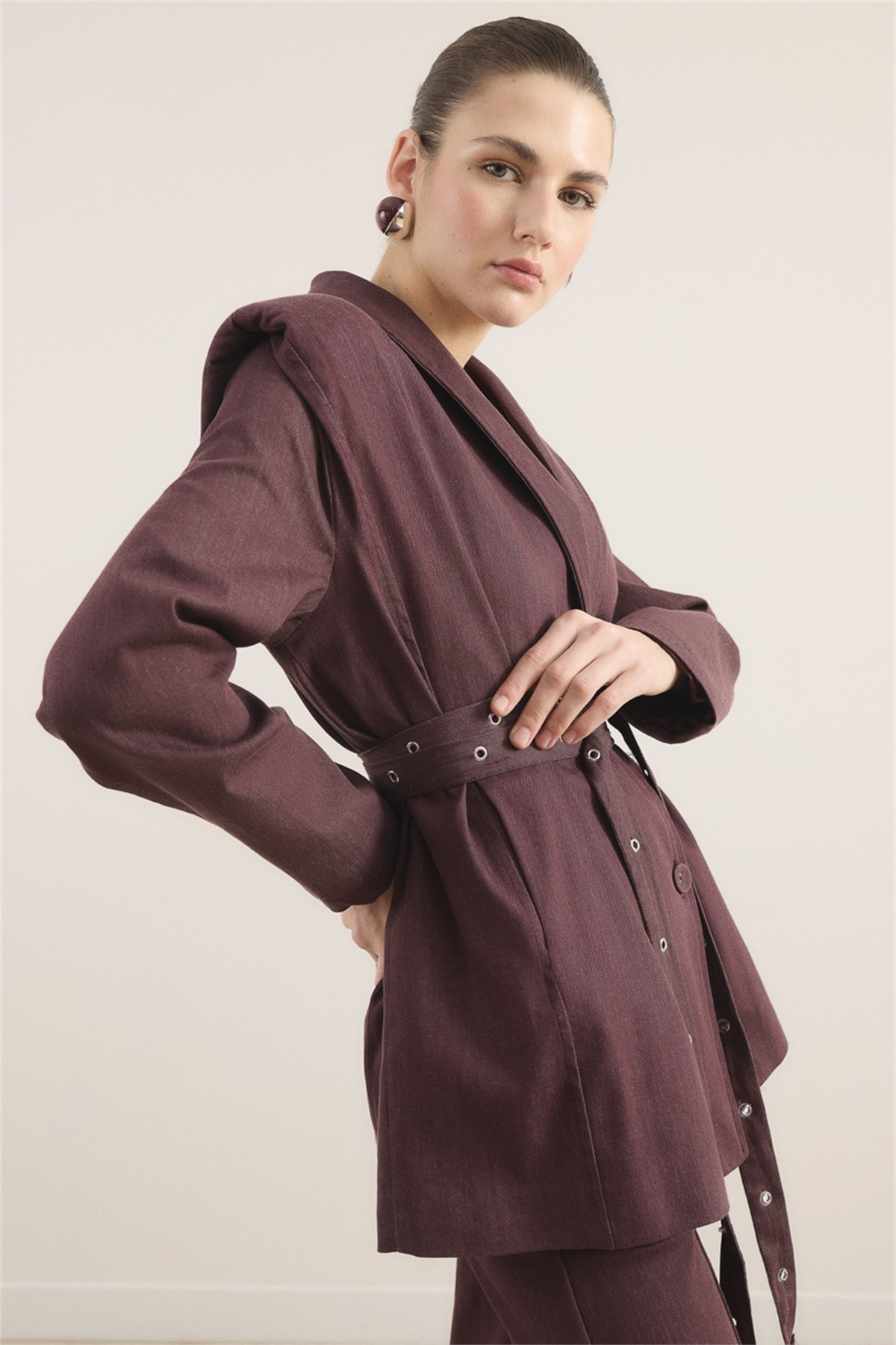 Çift Kemerli Kot Takım - Bordo