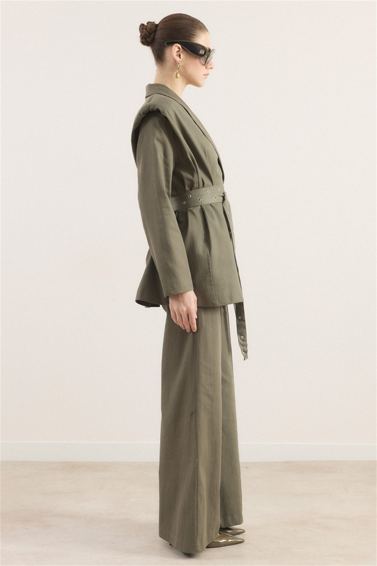 Çift Kemerli Kot Takım - Haki