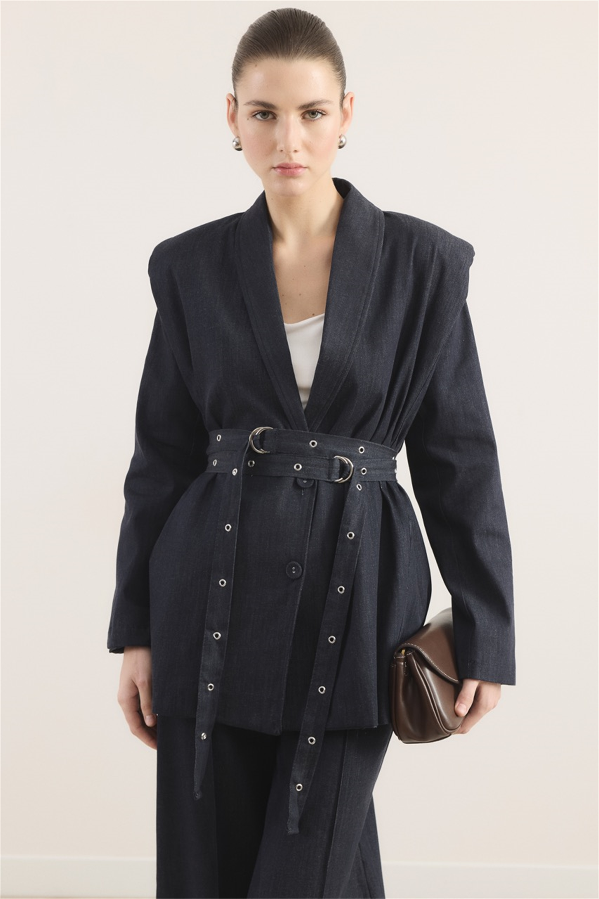 Çift Kemerli Kot Takım - Lacivert