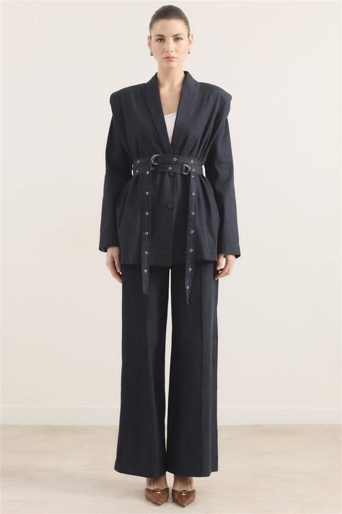 Çift Kemerli Kot Takım - Lacivert