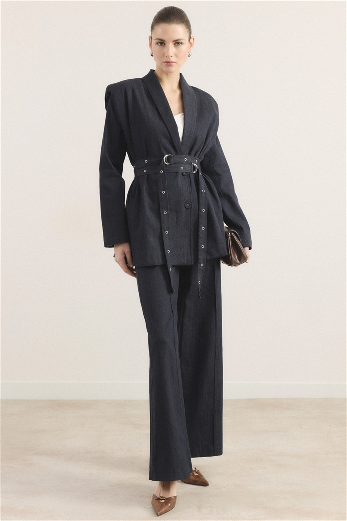 Çift Kemerli Kot Takım - Lacivert