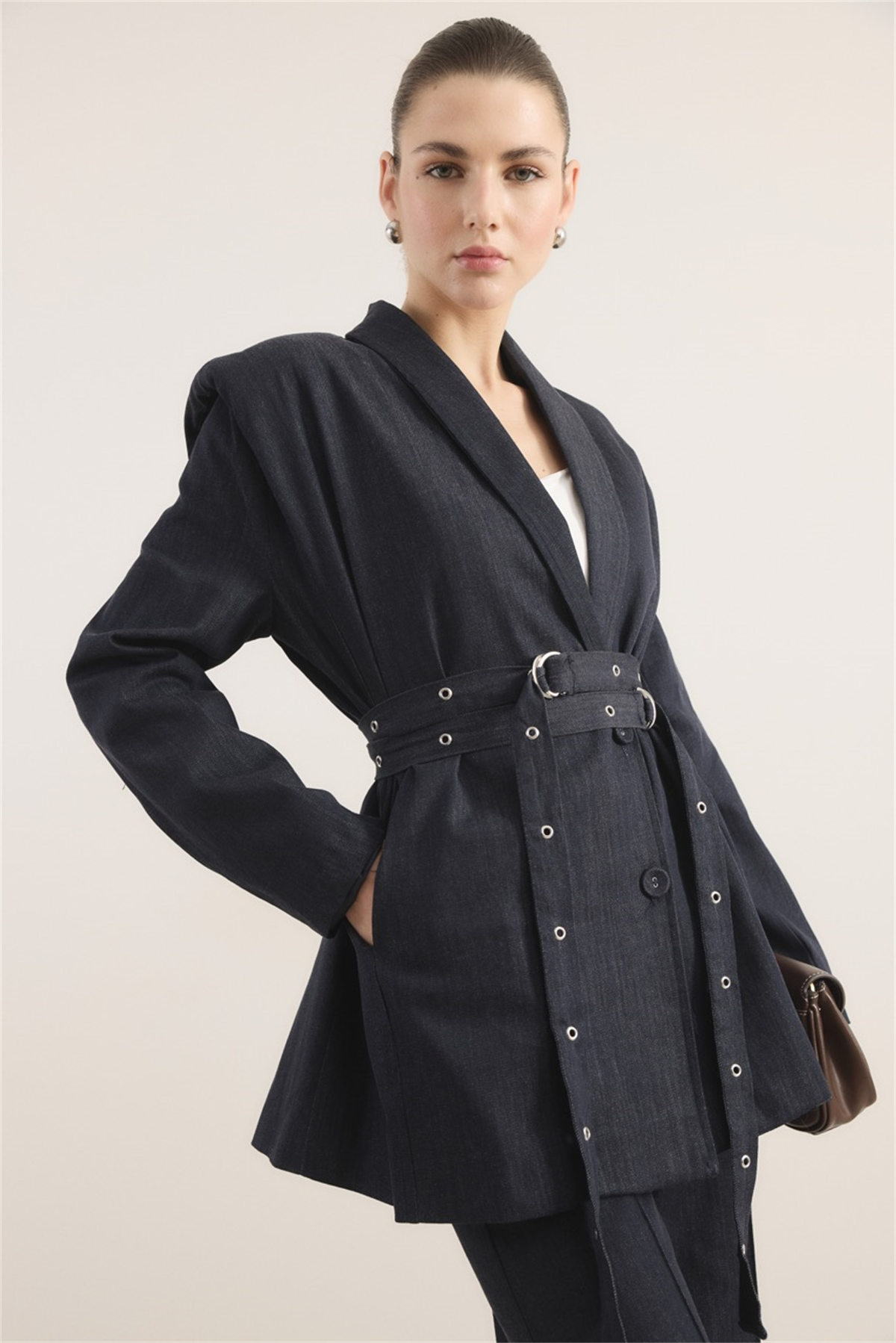 Çift Kemerli Kot Takım - Lacivert