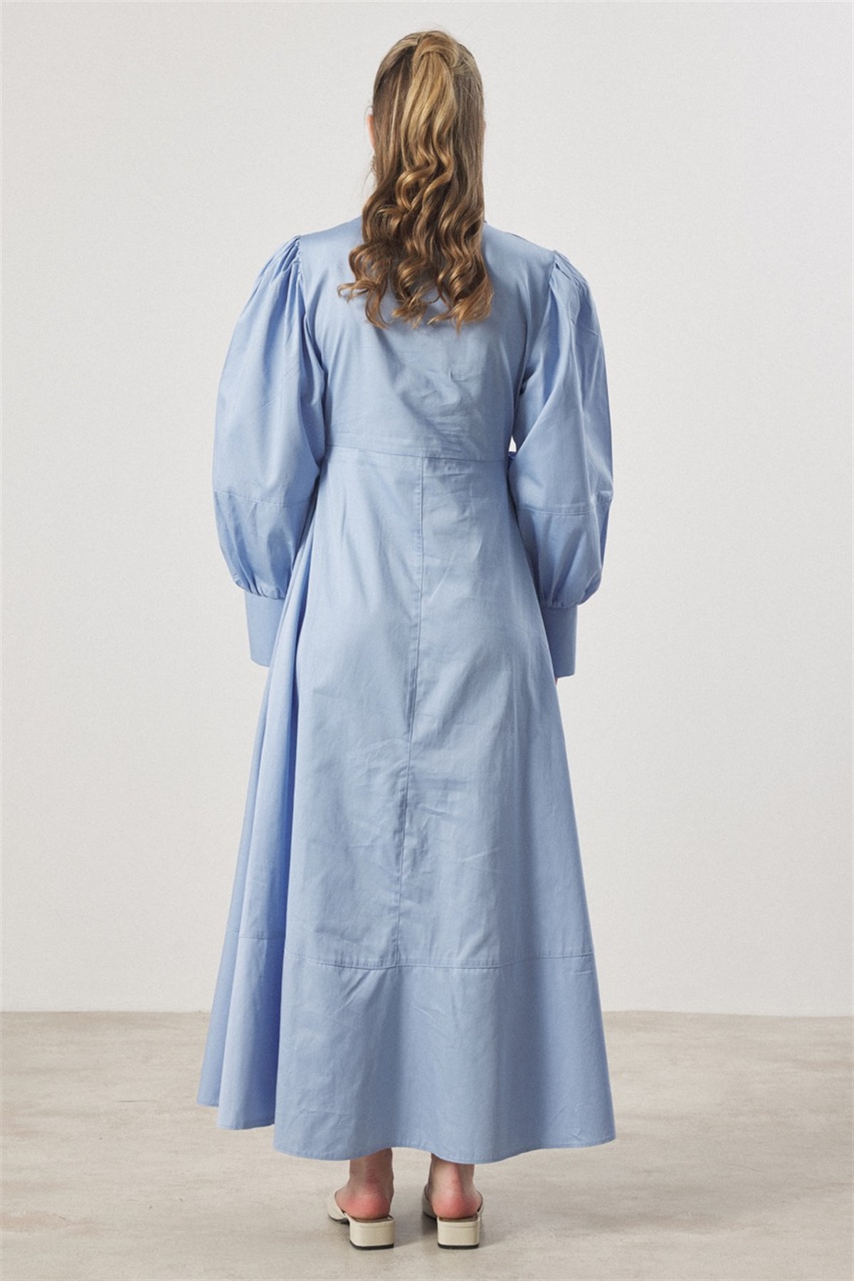 Çıtçıt Detaylı Compact Saten Elbise - bebe mavisi