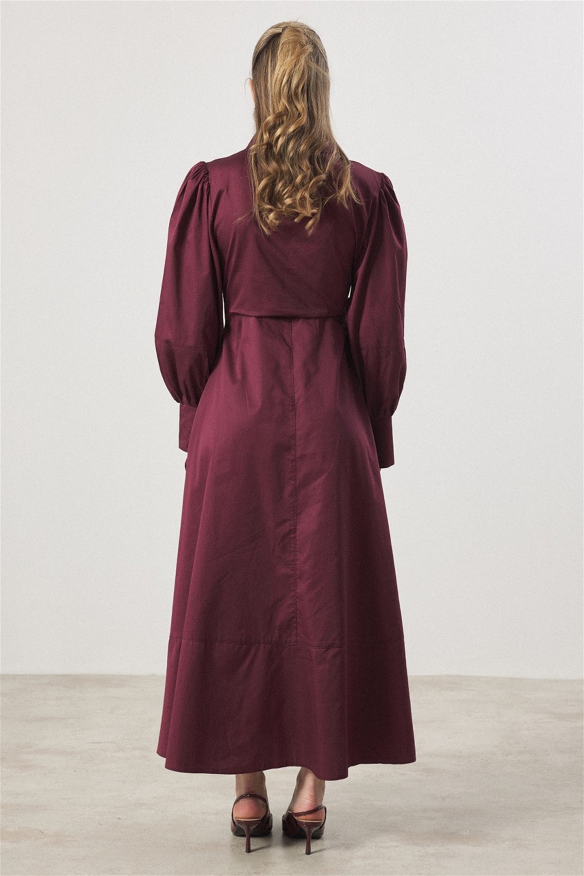 Çıtçıt Detaylı Compact Saten Elbise - Bordo