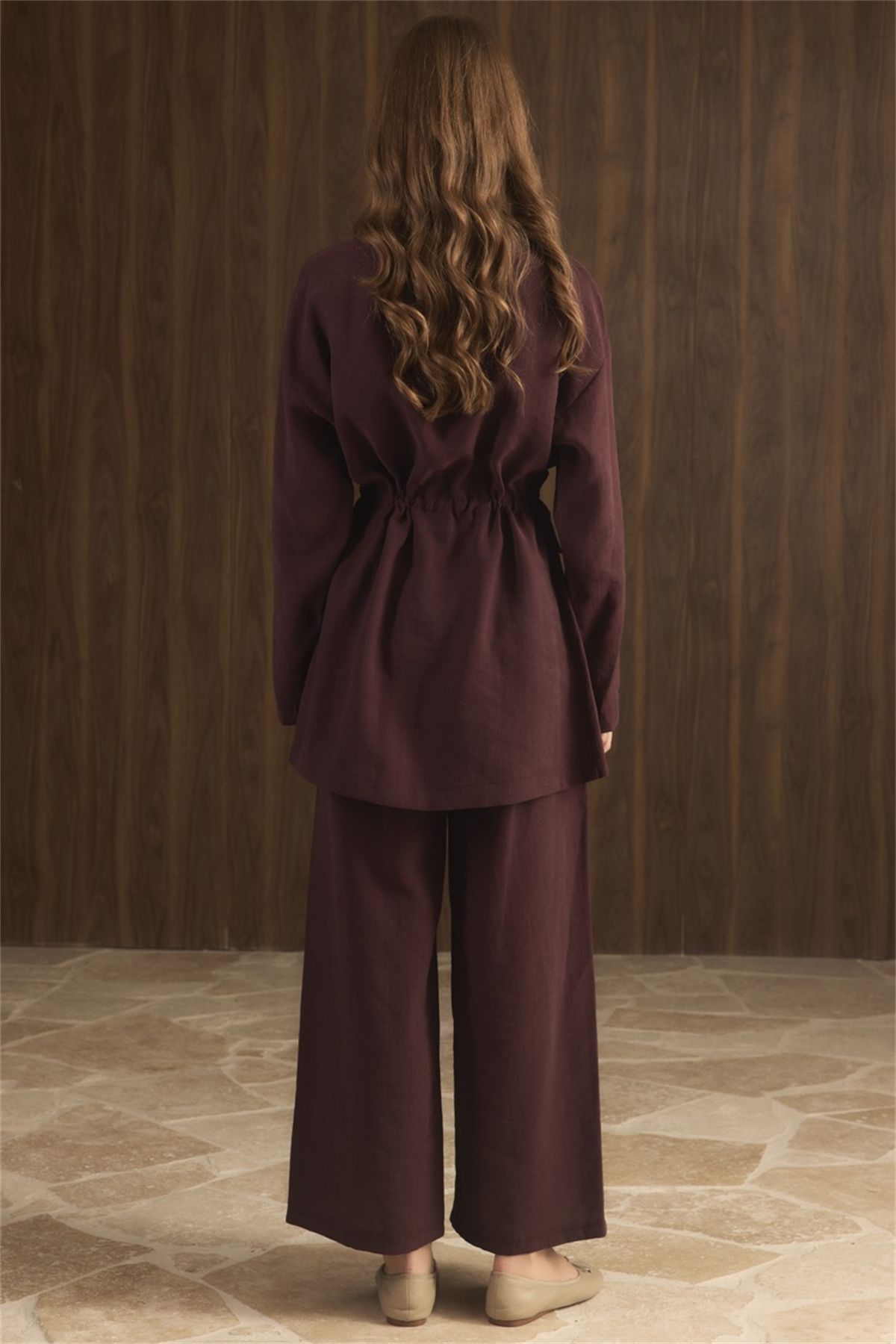 Çıtçıt Detaylı Pantolonlu Takım - Bordo