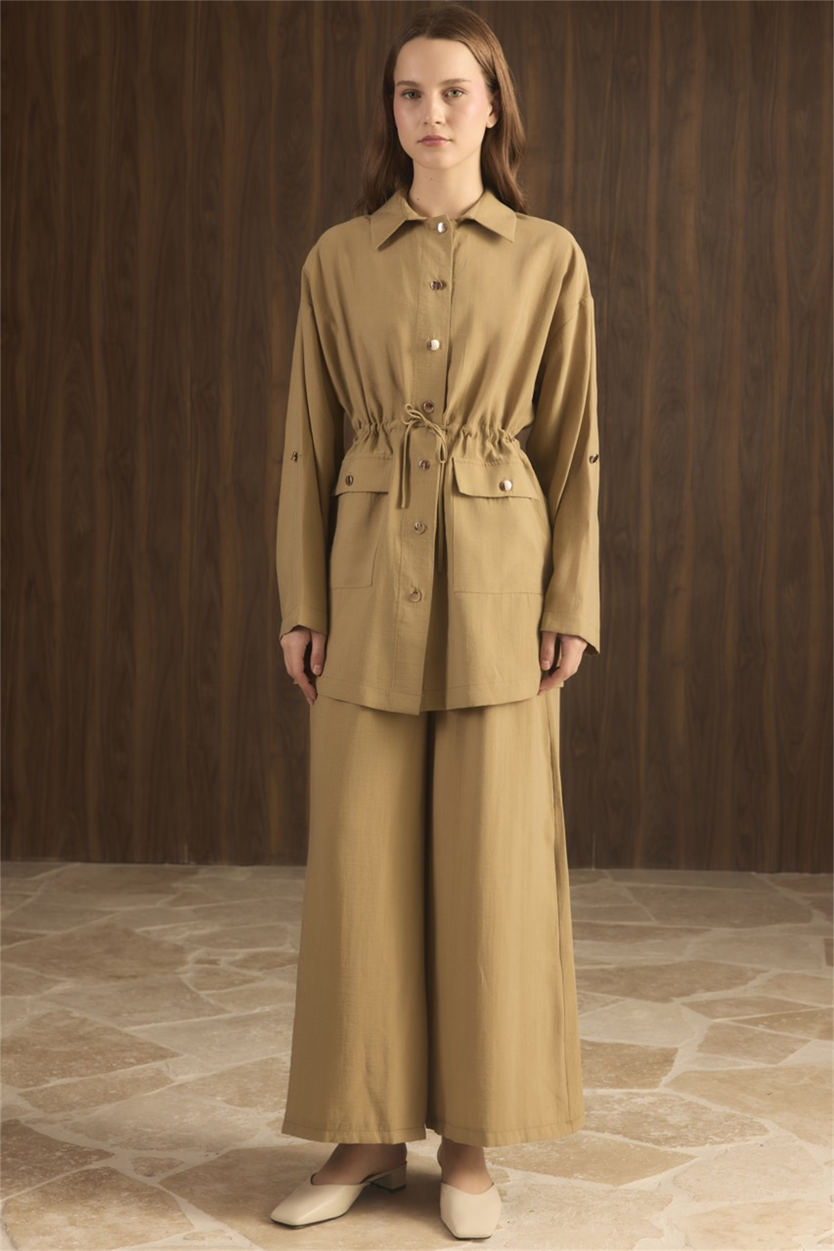 Çıtçıt Detaylı Pantolonlu Takım - Haki