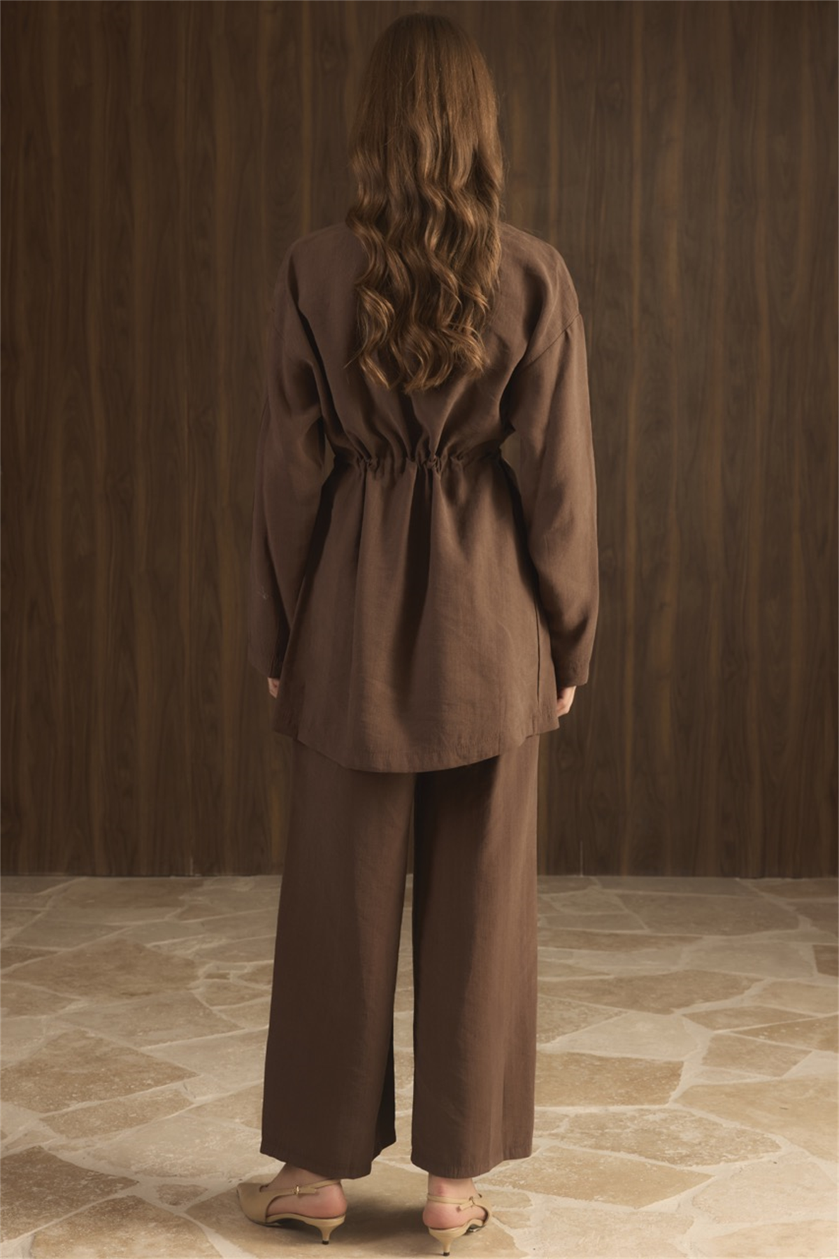 Çıtçıt Detaylı Pantolonlu Takım - Kahve