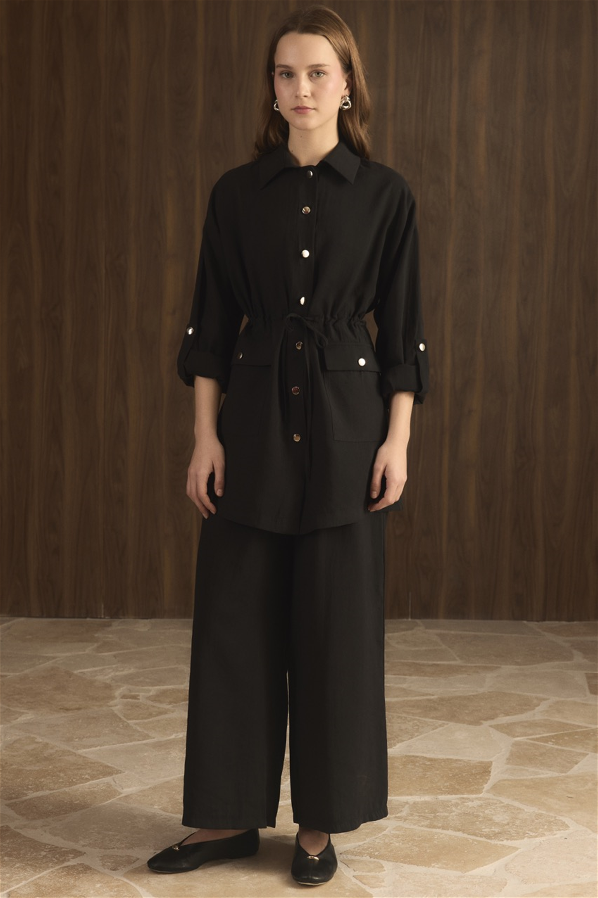 Çıtçıt Detaylı Pantolonlu Takım - Siyah