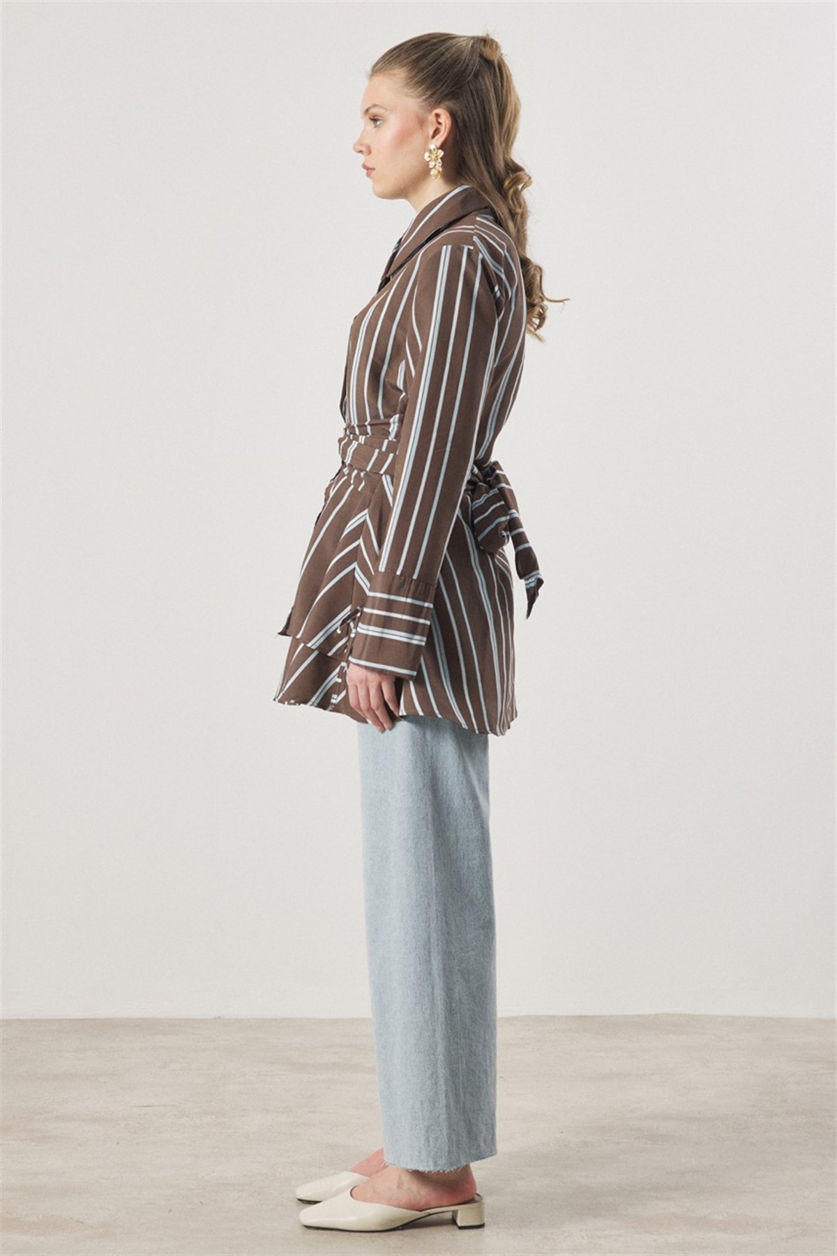 Çizgi Desenli Dacron Gömlek - Mavi