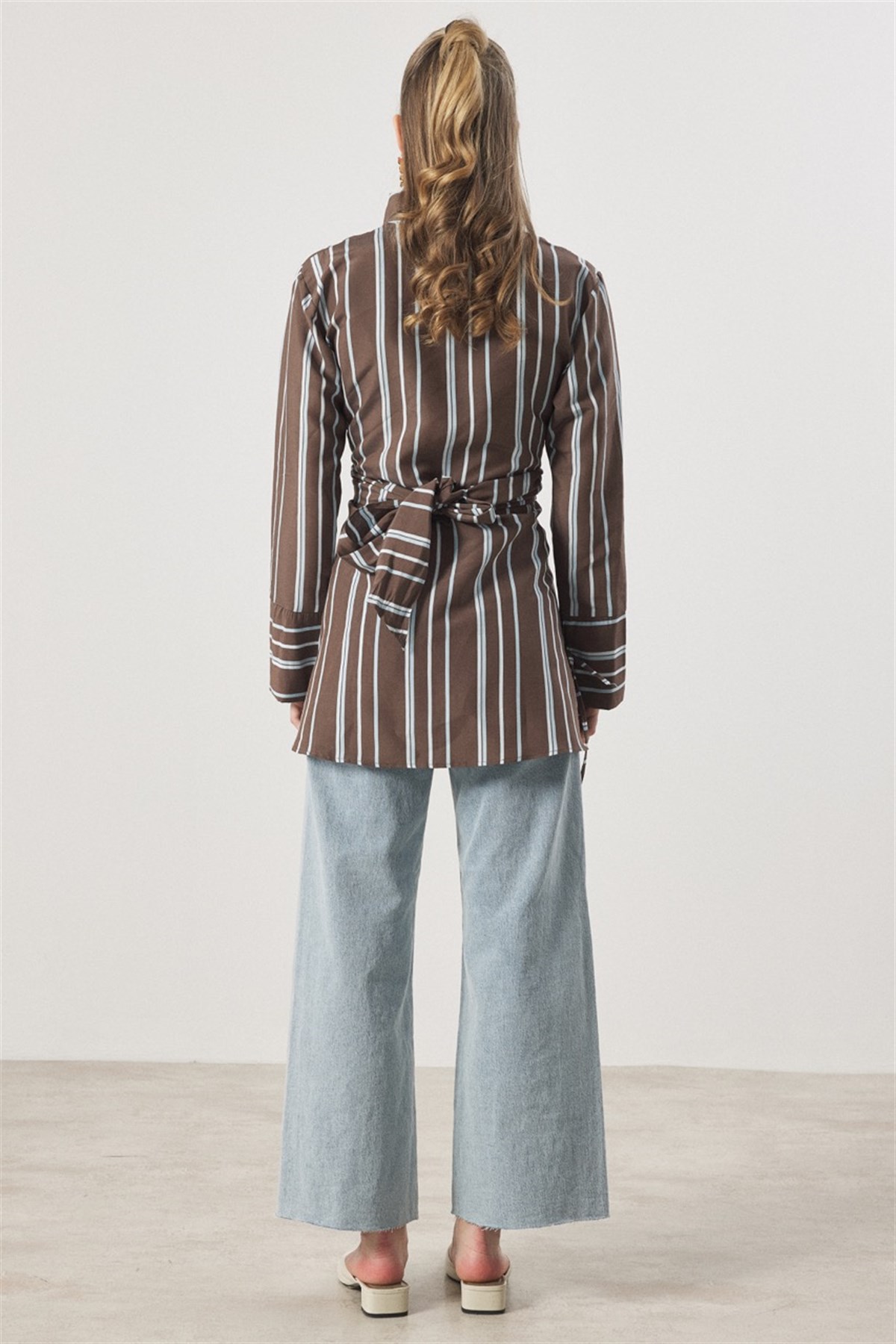 Çizgi Desenli Dacron Gömlek - Mavi