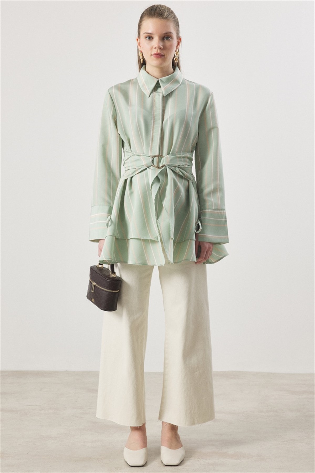 Çizgi Desenli Dacron Gömlek - Mint