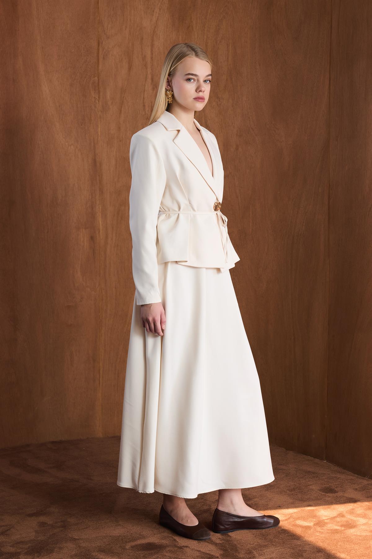 Dary Önü Pileli Double Takım - Bej