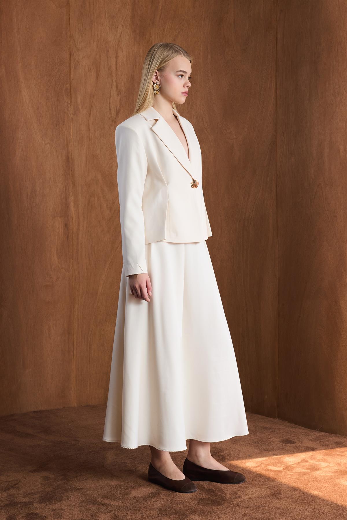 Dary Önü Pileli Double Takım - Bej