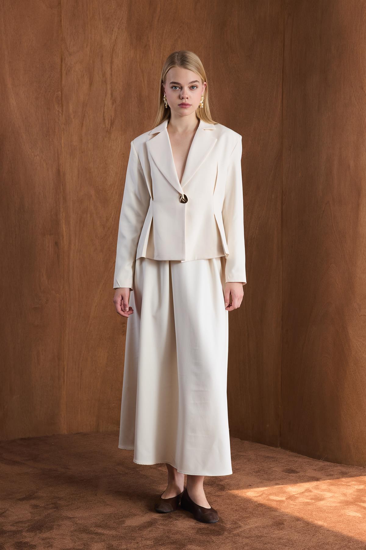 Dary Önü Pileli Double Takım - Bej