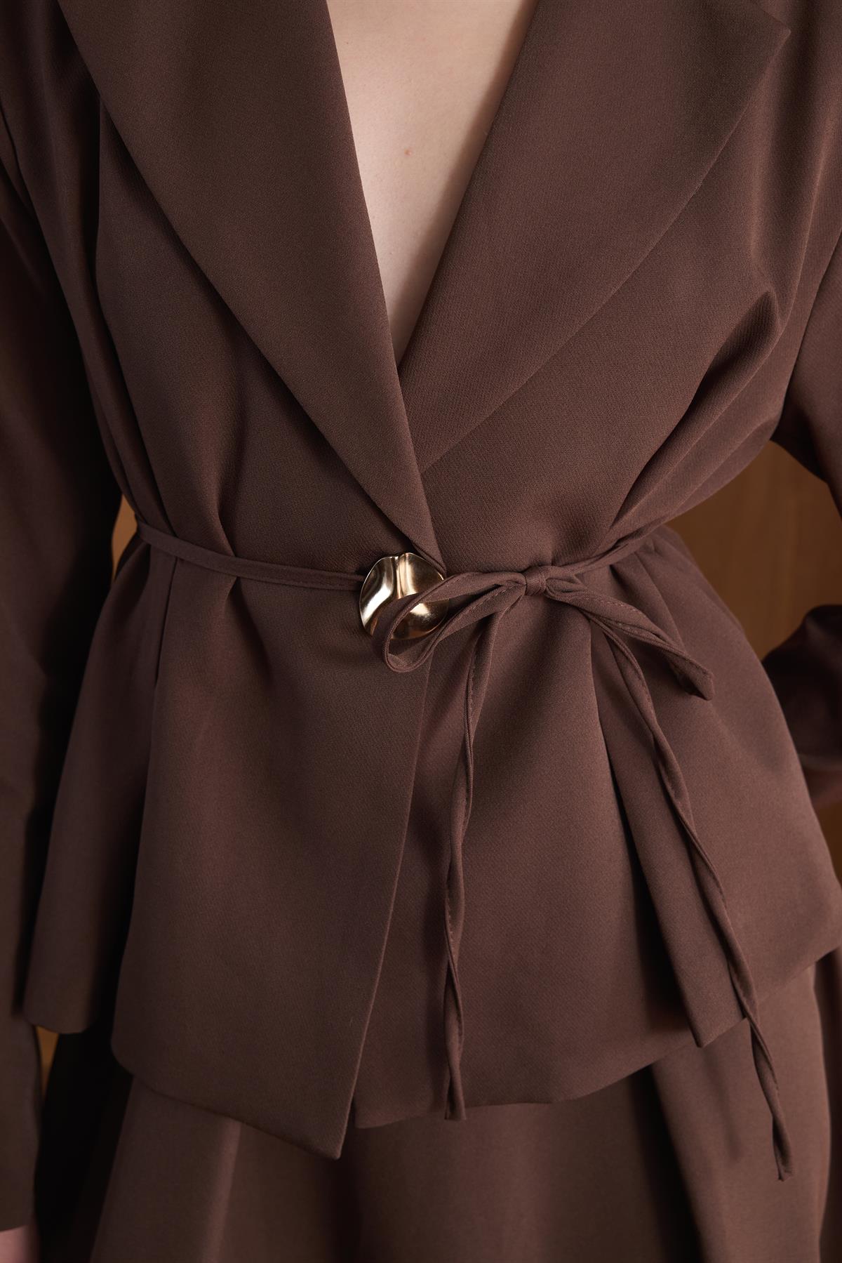 Dary Önü Pileli Double Takım - Kahve