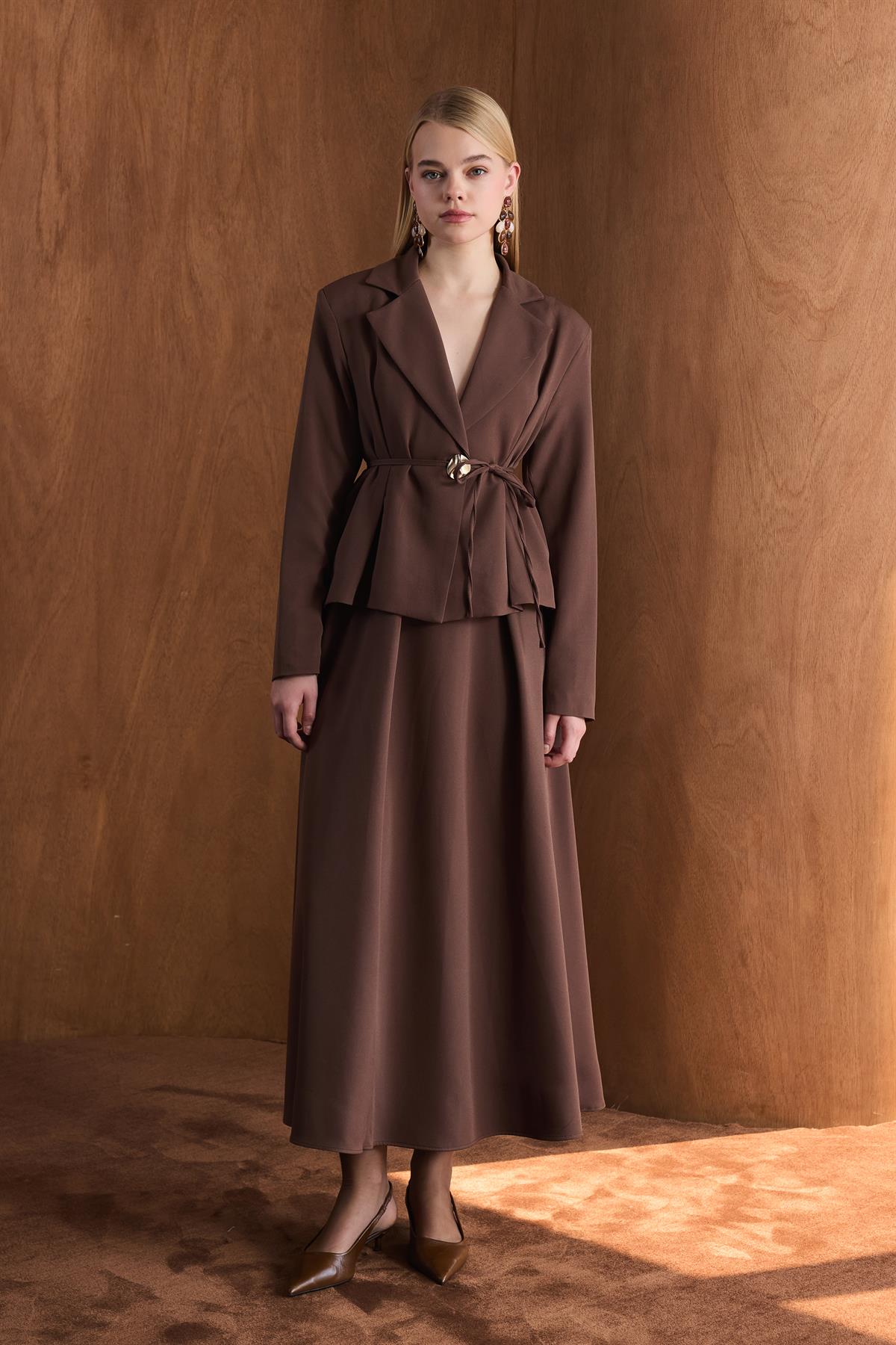 Dary Önü Pileli Double Takım - Kahve