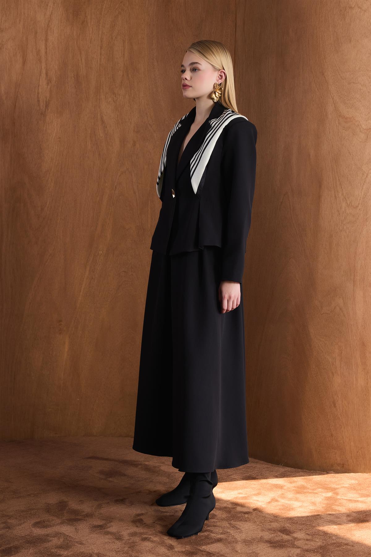 Dary Önü Pileli Double Takım - Siyah