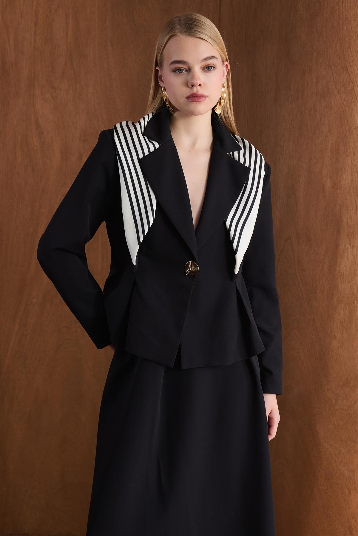 Dary Önü Pileli Double Takım - Siyah