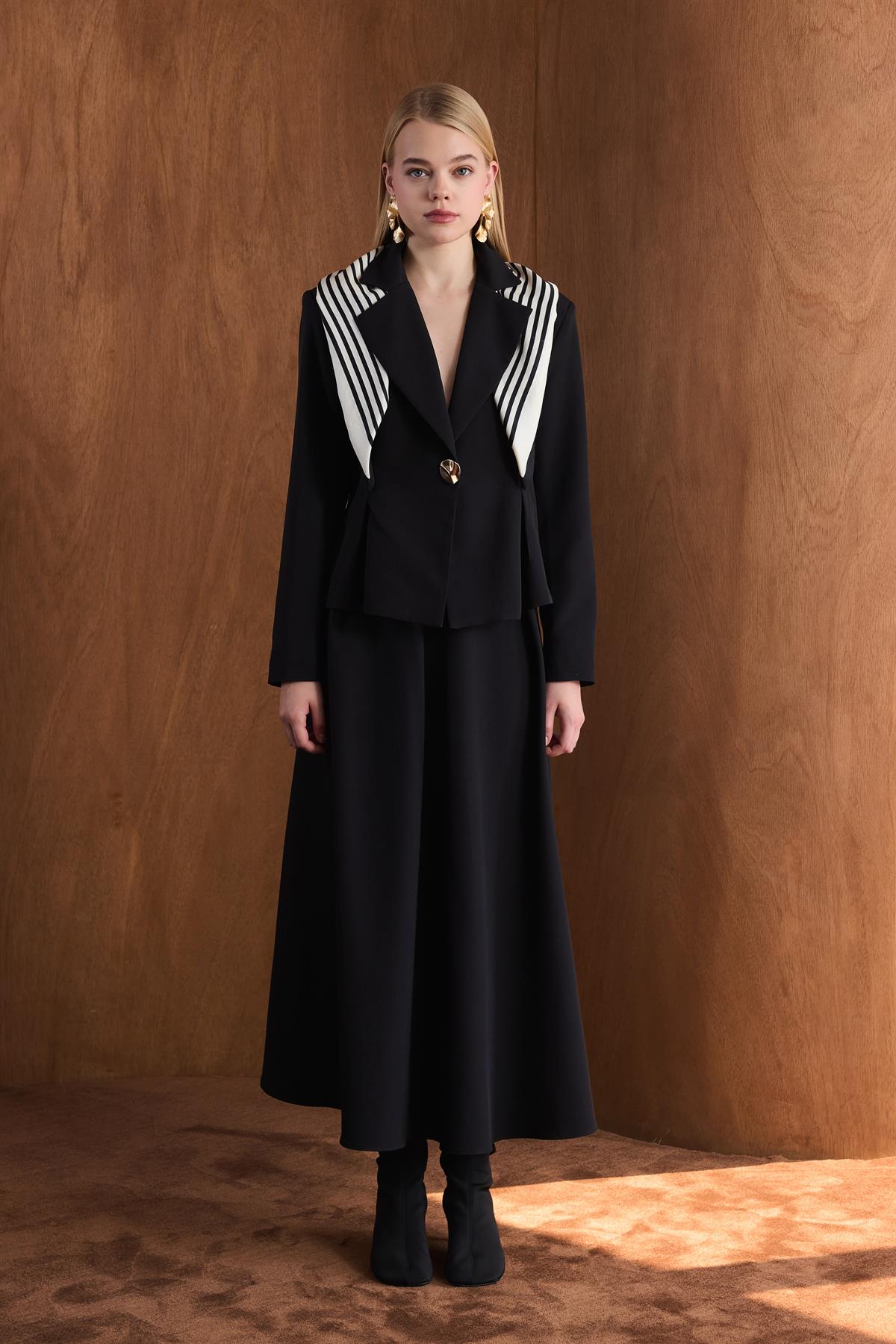 Dary Önü Pileli Double Takım - Siyah