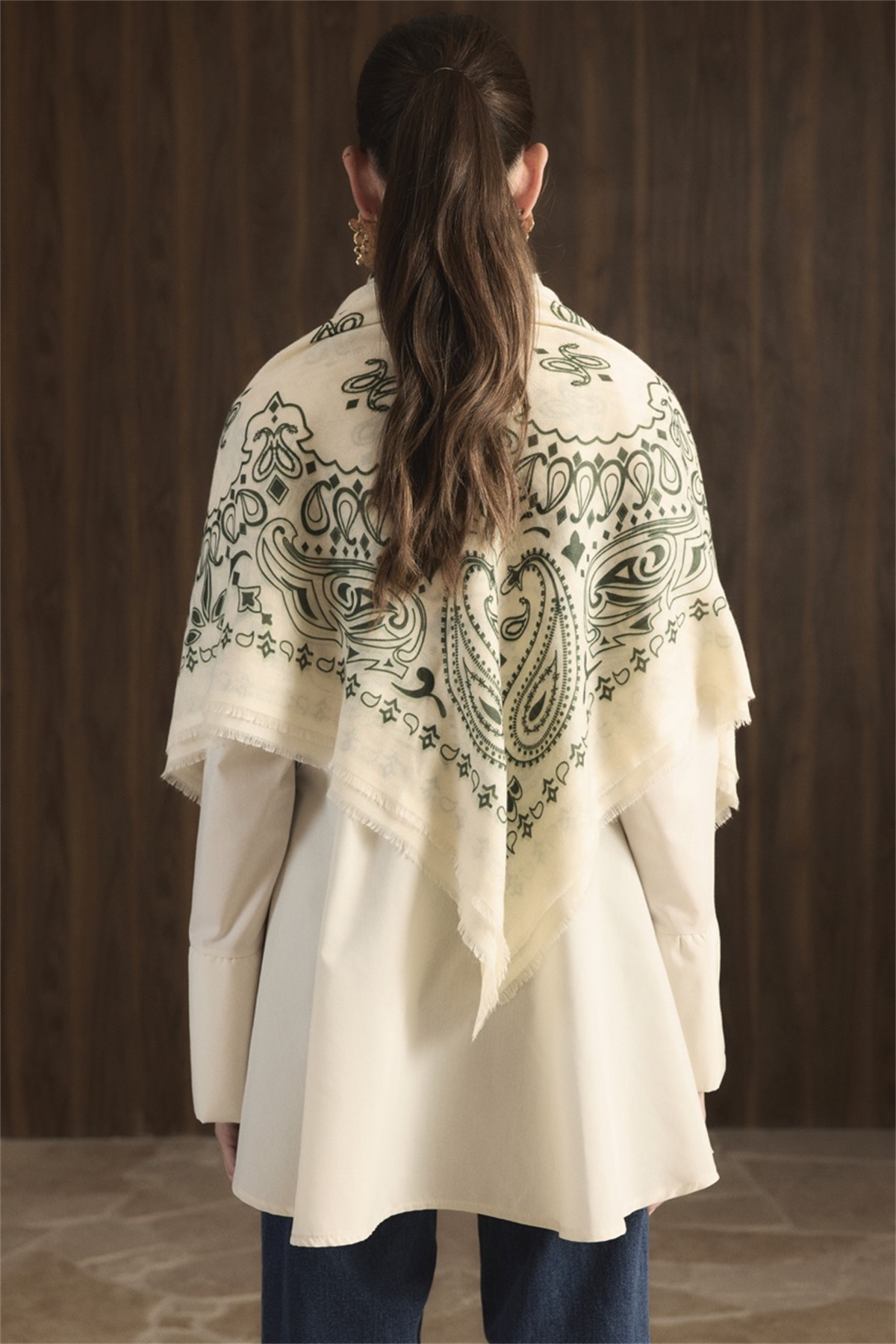 Desen Baskılı Cottonic Şal - Haki