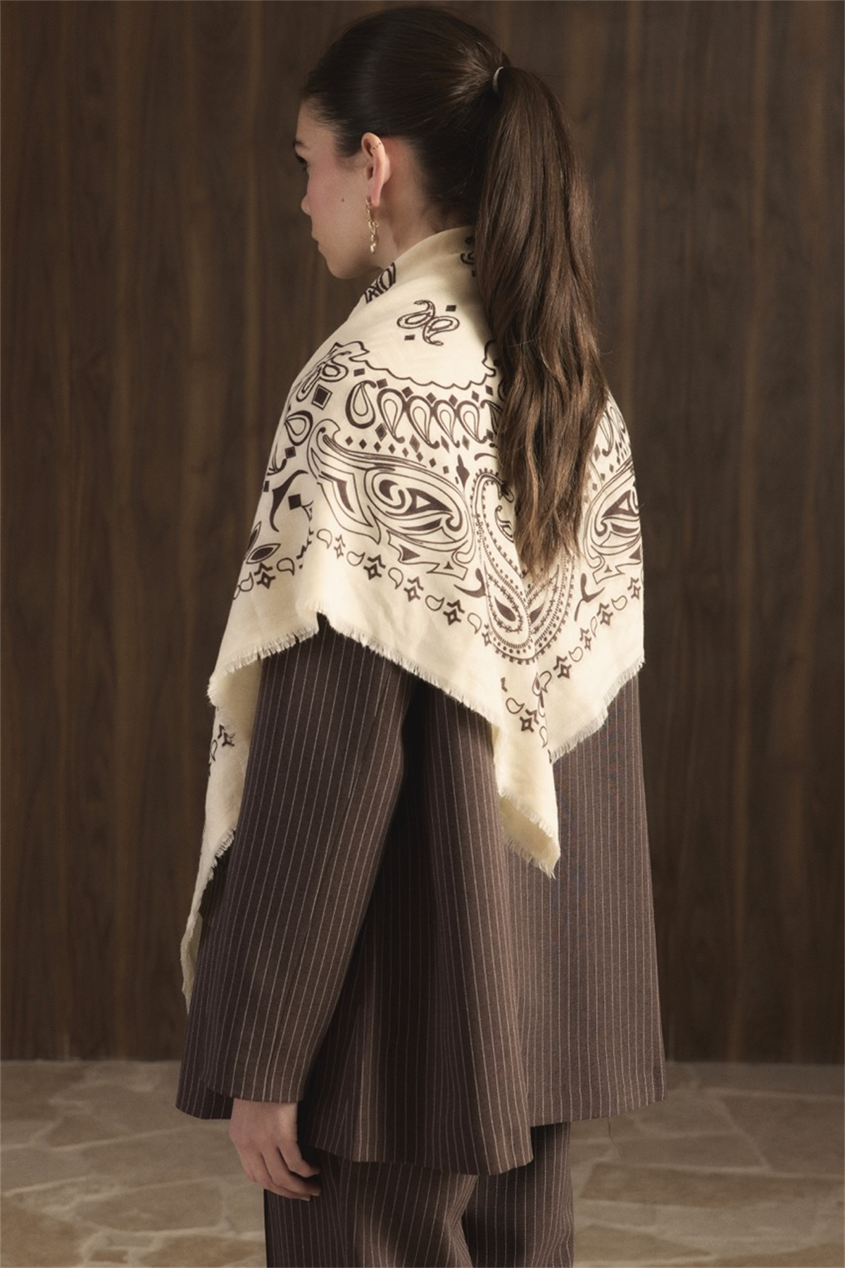 Desen Baskılı Cottonic Şal - Kahve