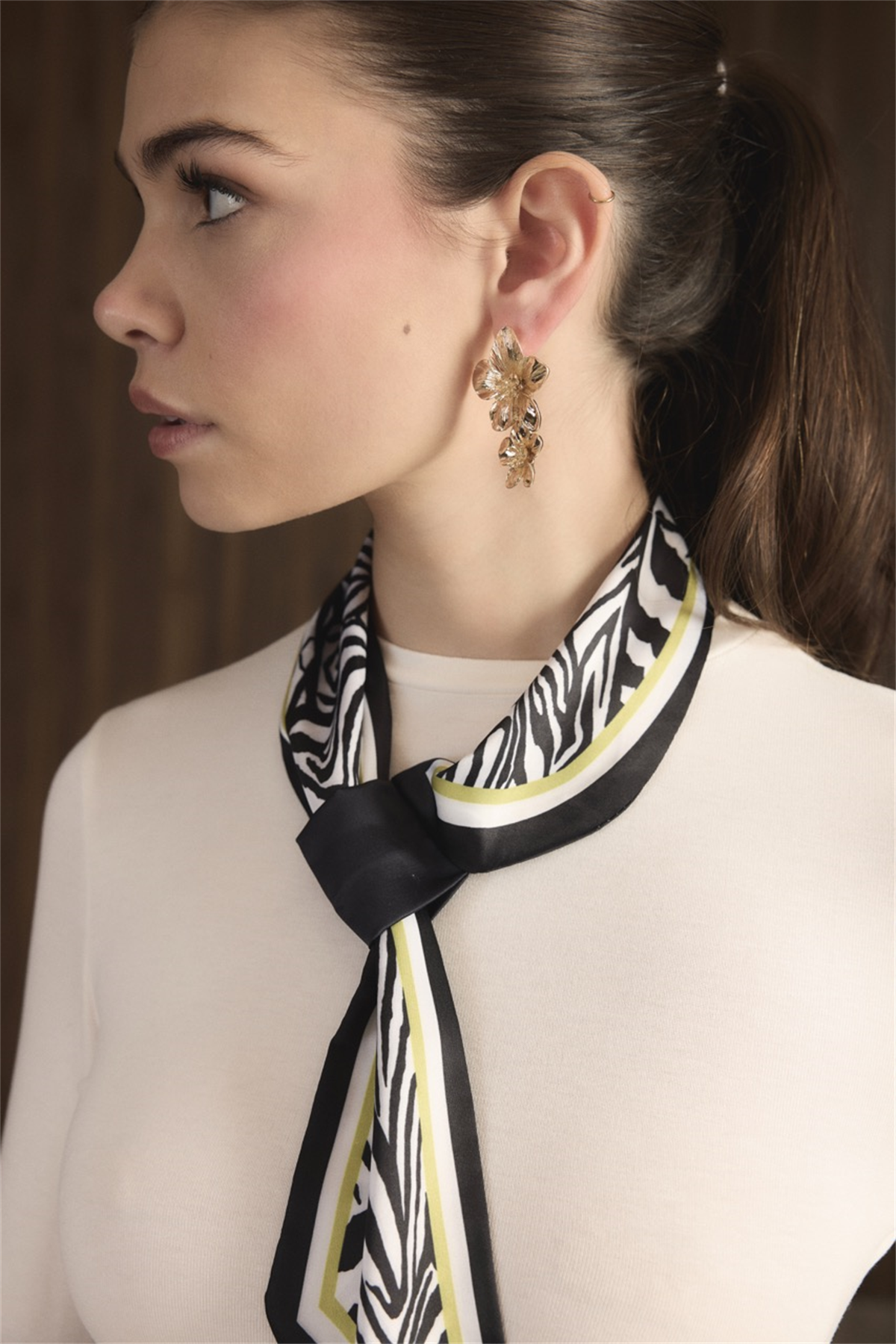 Desenli İçten Geçme Kravat Fular - Siyah