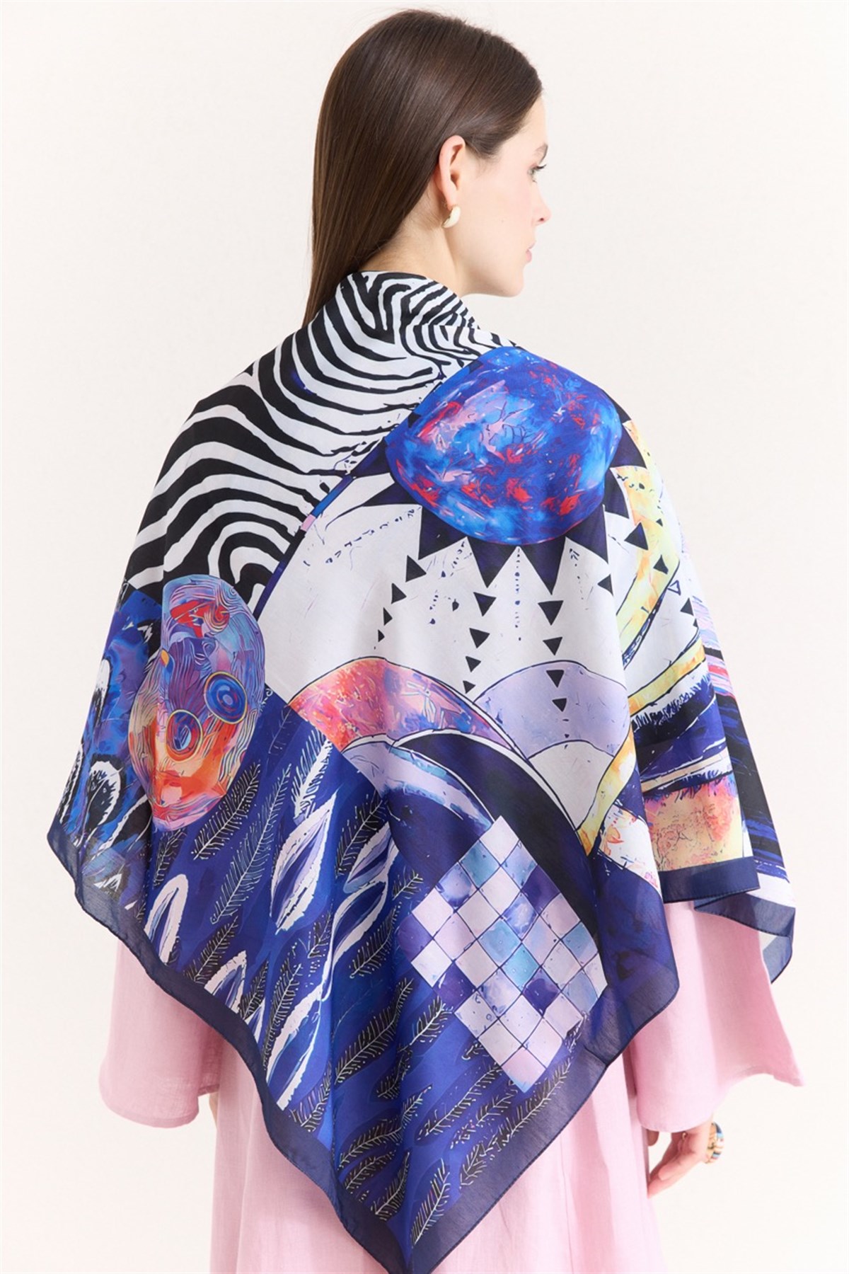 Samora Desenli Omuz Şalı - Lacivert