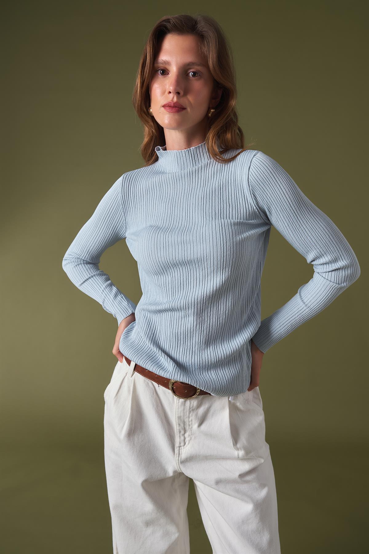 Dik Yaka Triko Body - bebe mavisi