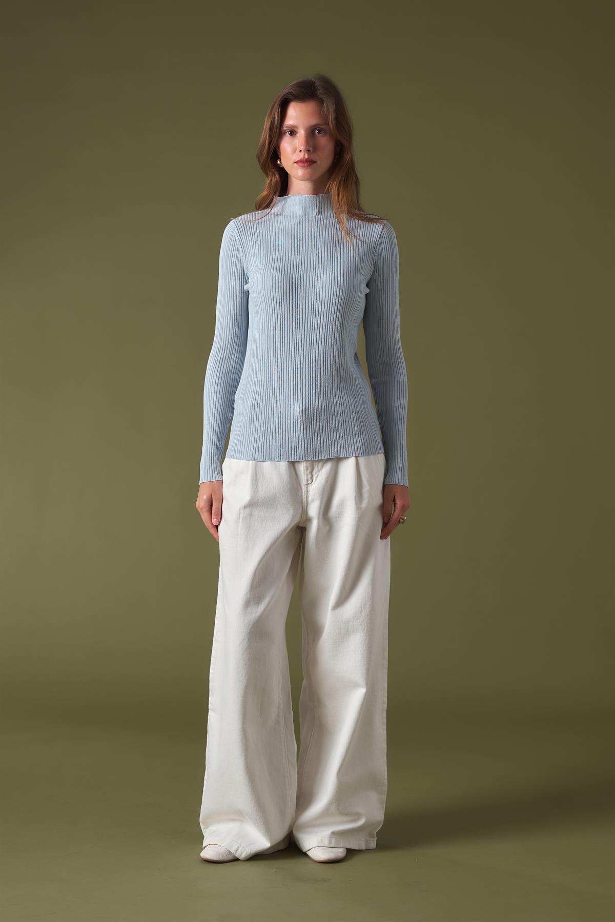 Dik Yaka Triko Body - bebe mavisi