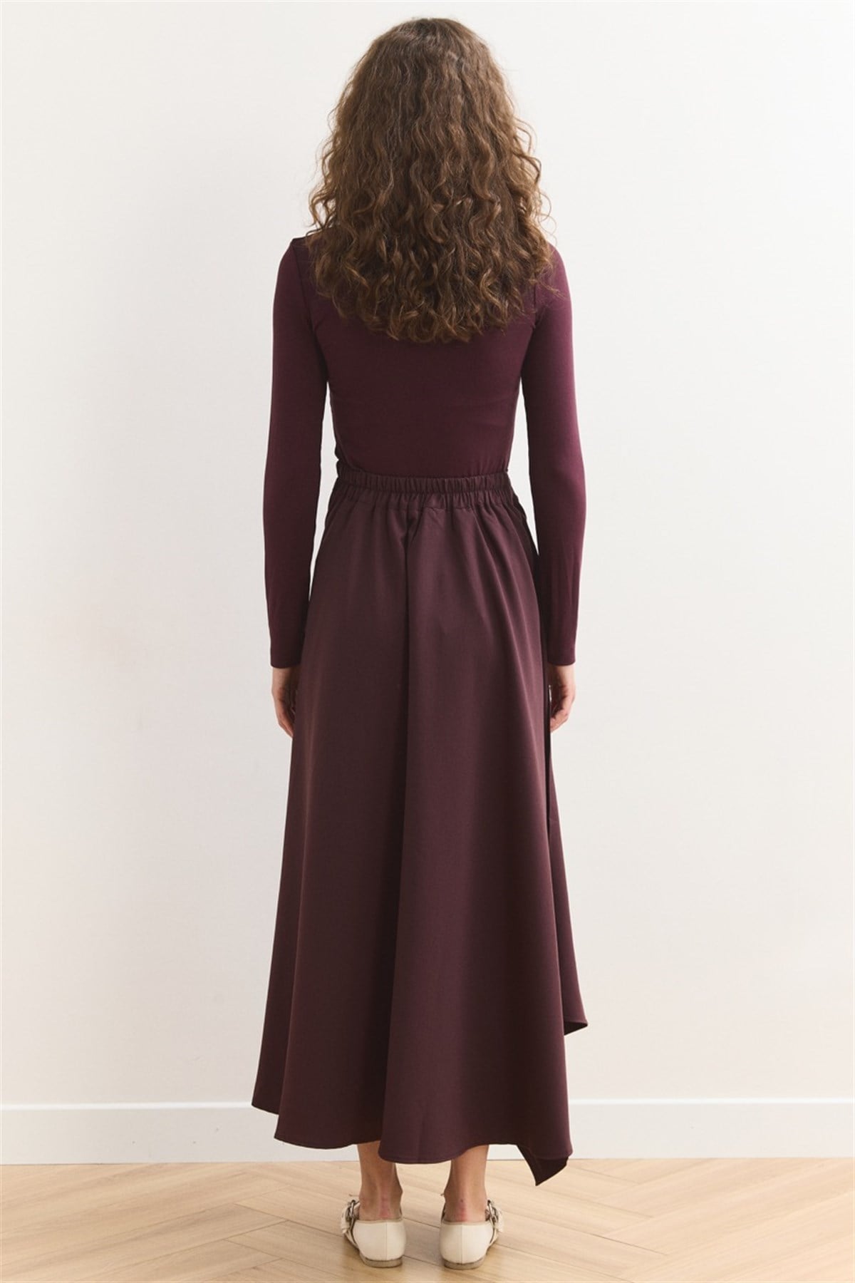 Düğme Detaylı Pileli Etek - Bordo