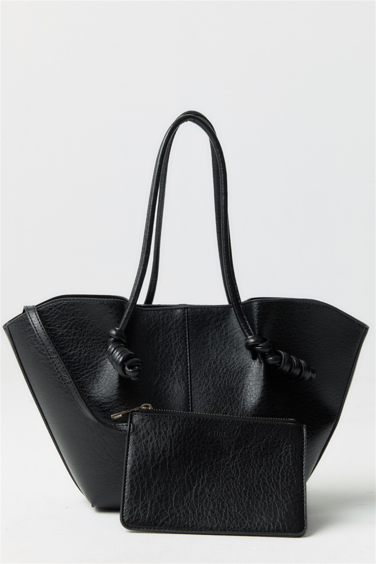 Düğüm Detaylı Asimetrik Çanta - Siyah