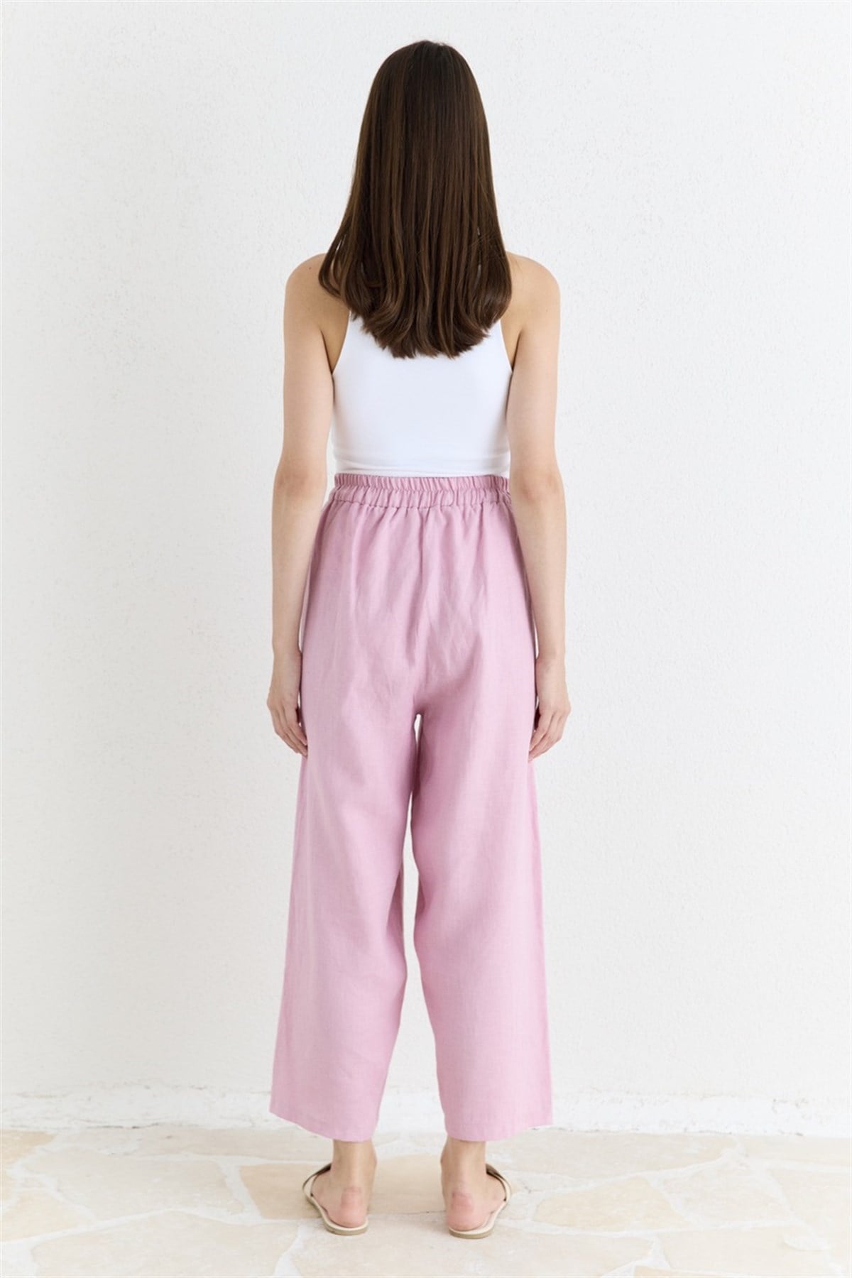 Düz Kesim Organik Keten Pantolon - Pembe