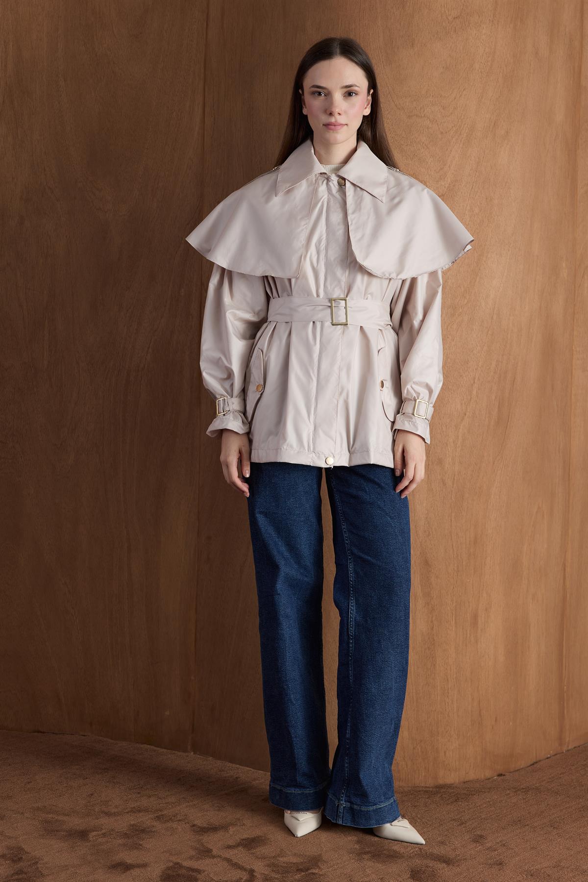 Eloria Pelerinli Yağmurluk - Bej