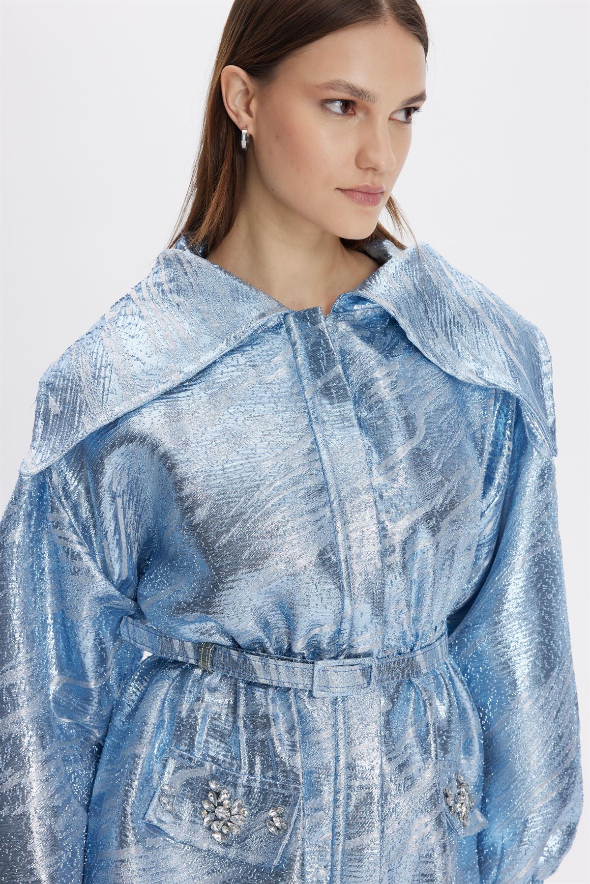 Enisa Jakar Fermuarlı Ceket - Mavi