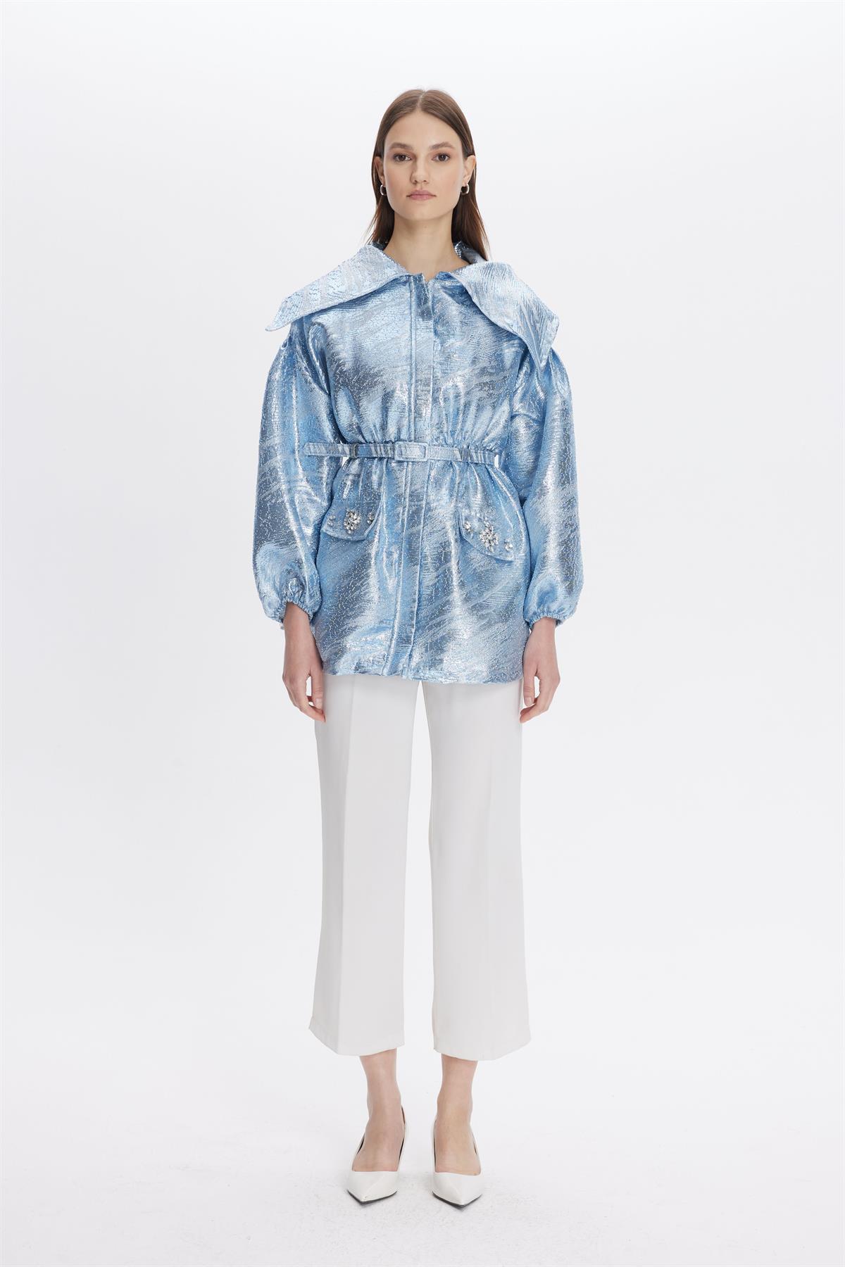 Enisa Jakar Fermuarlı Ceket - Mavi