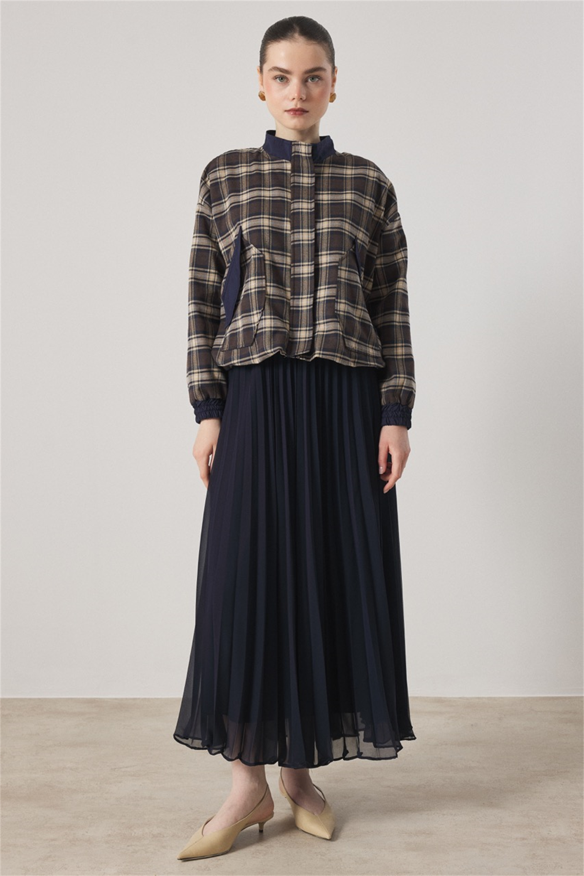 Etek Piliseli Ekose Takım - Lacivert