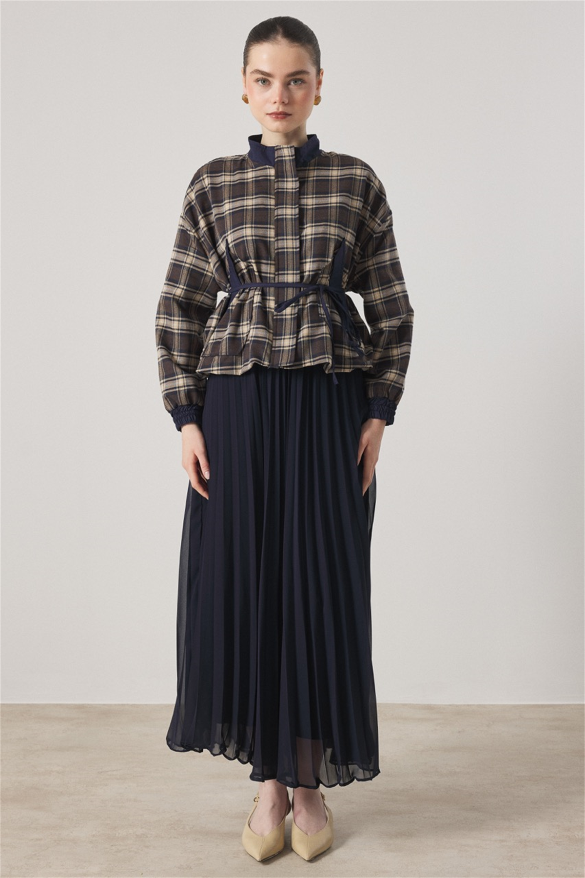 Etek Piliseli Ekose Takım - Lacivert